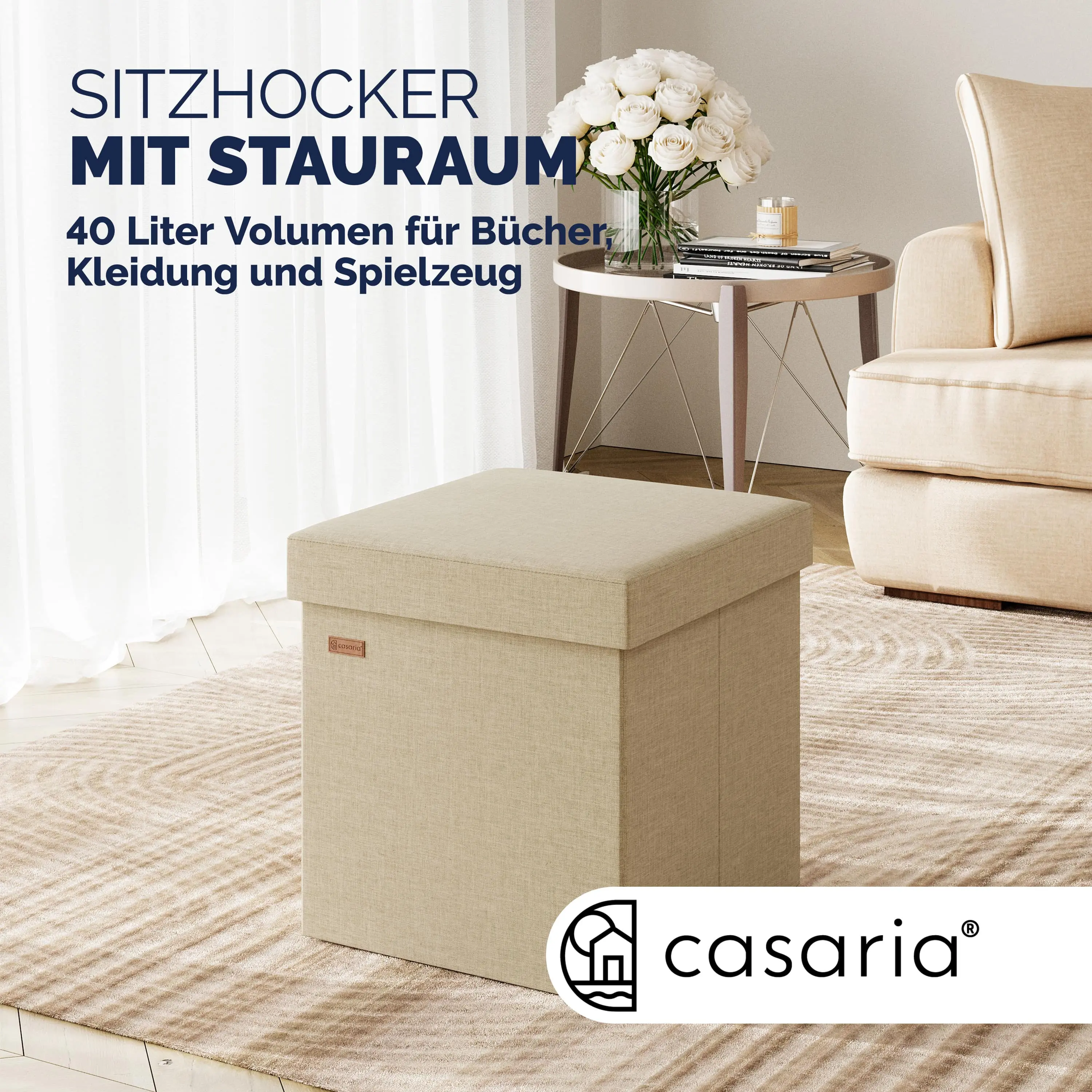 Sitzhocker 2er-Set Beige 40x40x40cm faltbar günstig online kaufen