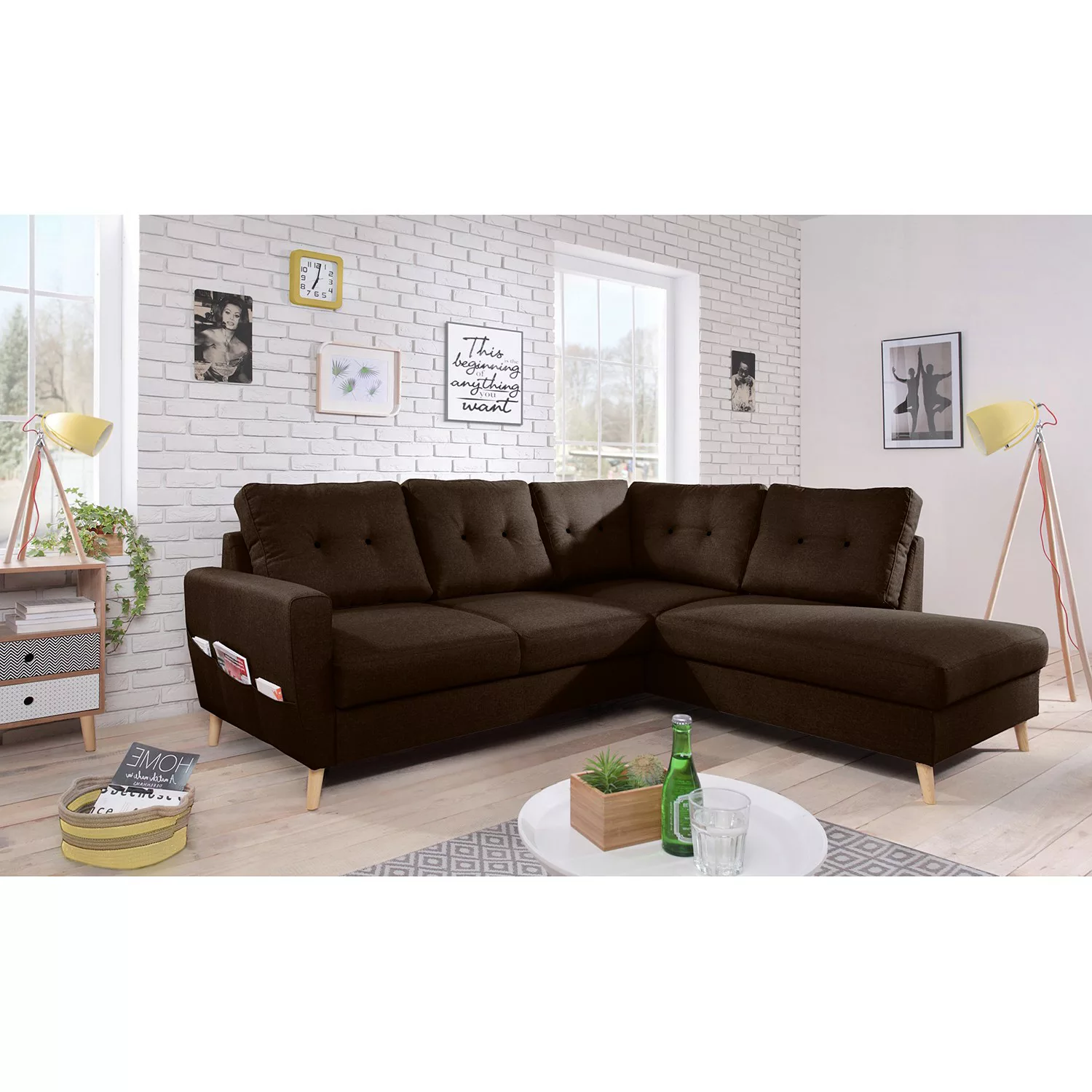 home24 Mørteens Ecksofa Sola II Dunkelbraun Webstoff 230x90x198 cm günstig online kaufen