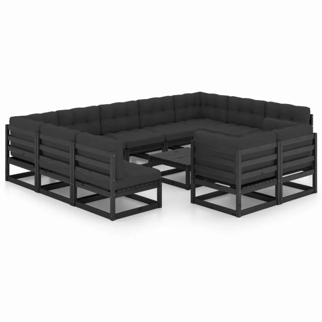 12-tlg. Garten-lounge-set Mit Kissen Schwarz Kiefer Massivholz günstig online kaufen