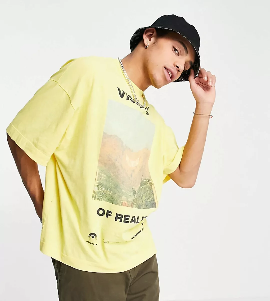 COLLUSION – Gelbes, langärmliges Oversize-Shirt mit Visions-Print günstig online kaufen