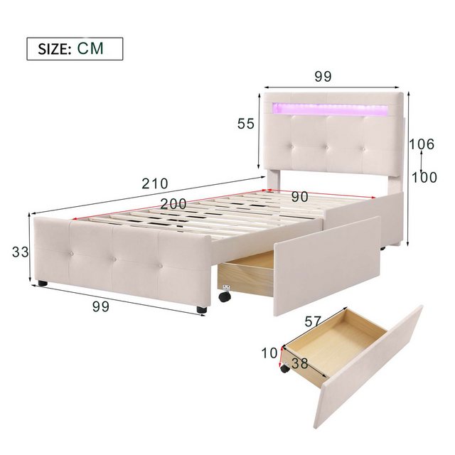 BlingBin Polsterbett Einzelbett Funktionsbett Kinderbett Jugendbett, 90x200 günstig online kaufen