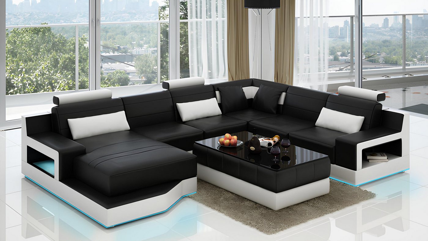 Xlmoebel Ecksofa Moderne Ledersofa mit USB-Anschluss in schwarzem Design fü günstig online kaufen