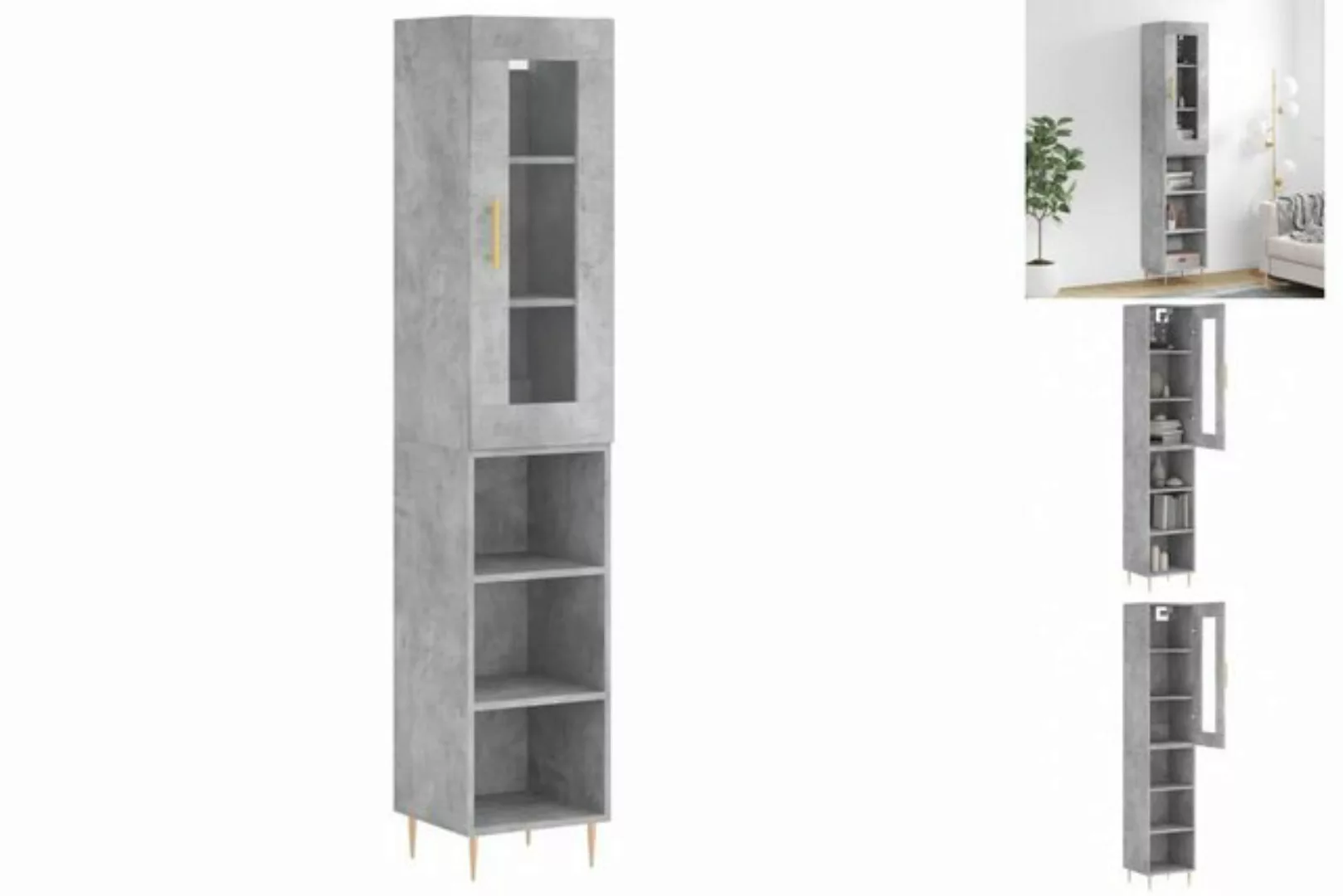 vidaXL Vitrine Highboard Betongrau 34,5x34x180 cm Spanplatte Glas Vitrine günstig online kaufen