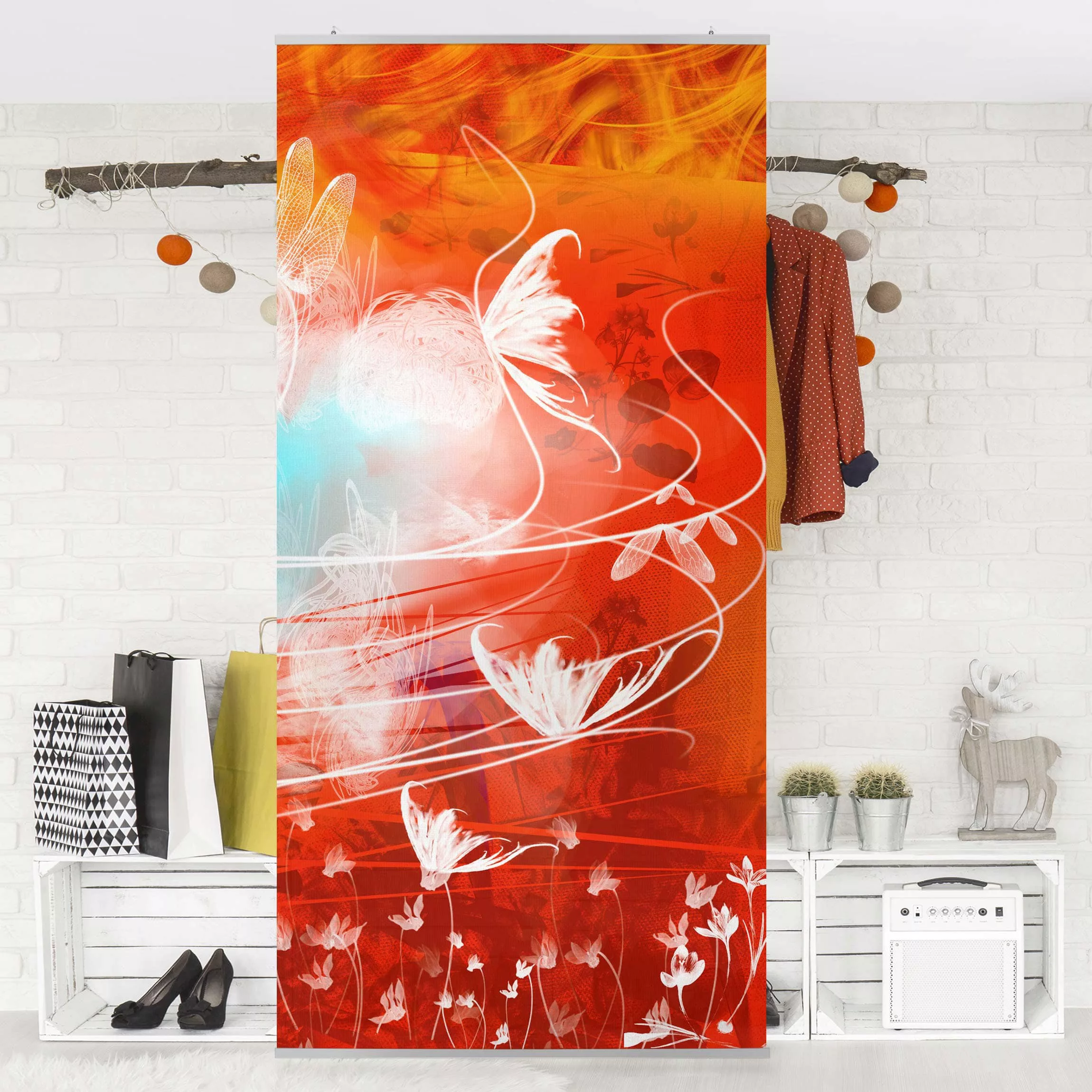 Raumteiler Muster & Textur Red Grunge with Butterflies günstig online kaufen