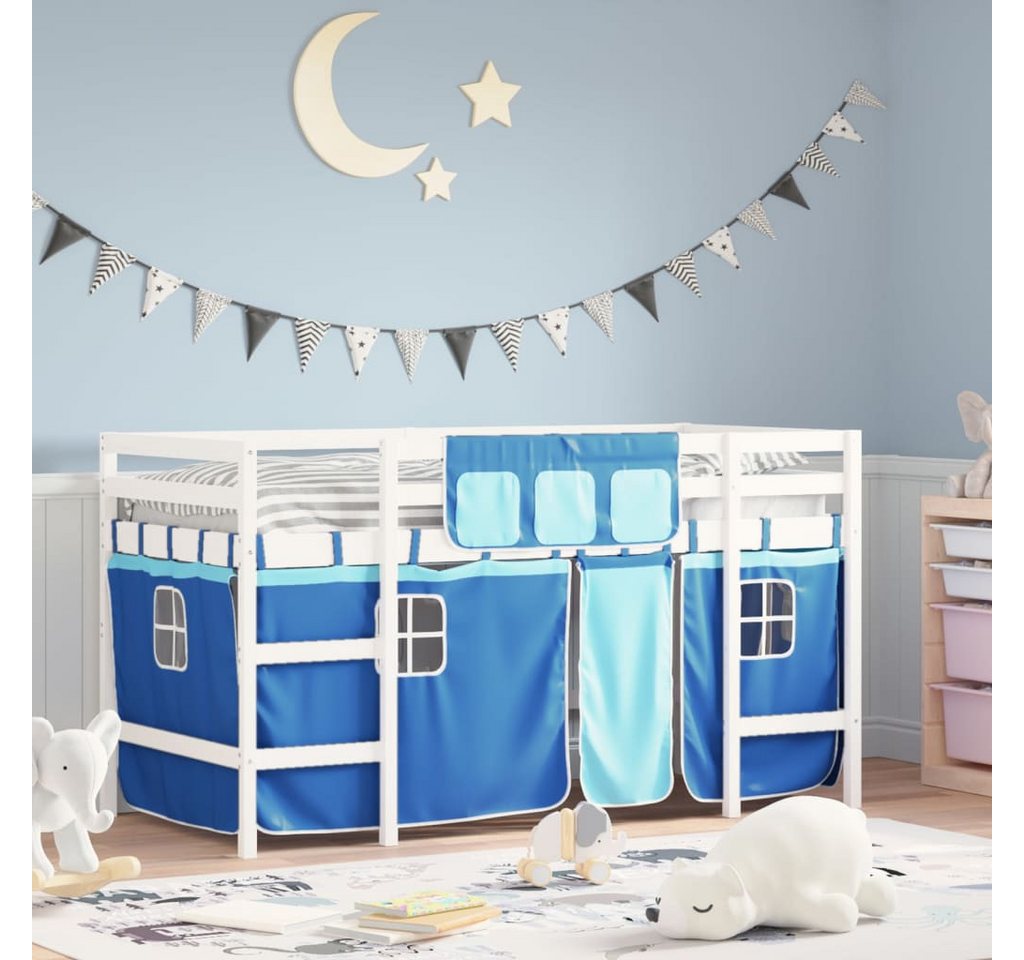 vidaXL Kinderbett Kinderhochbett mit Vorhängen Blau 80x200 cm Massivholz Ki günstig online kaufen