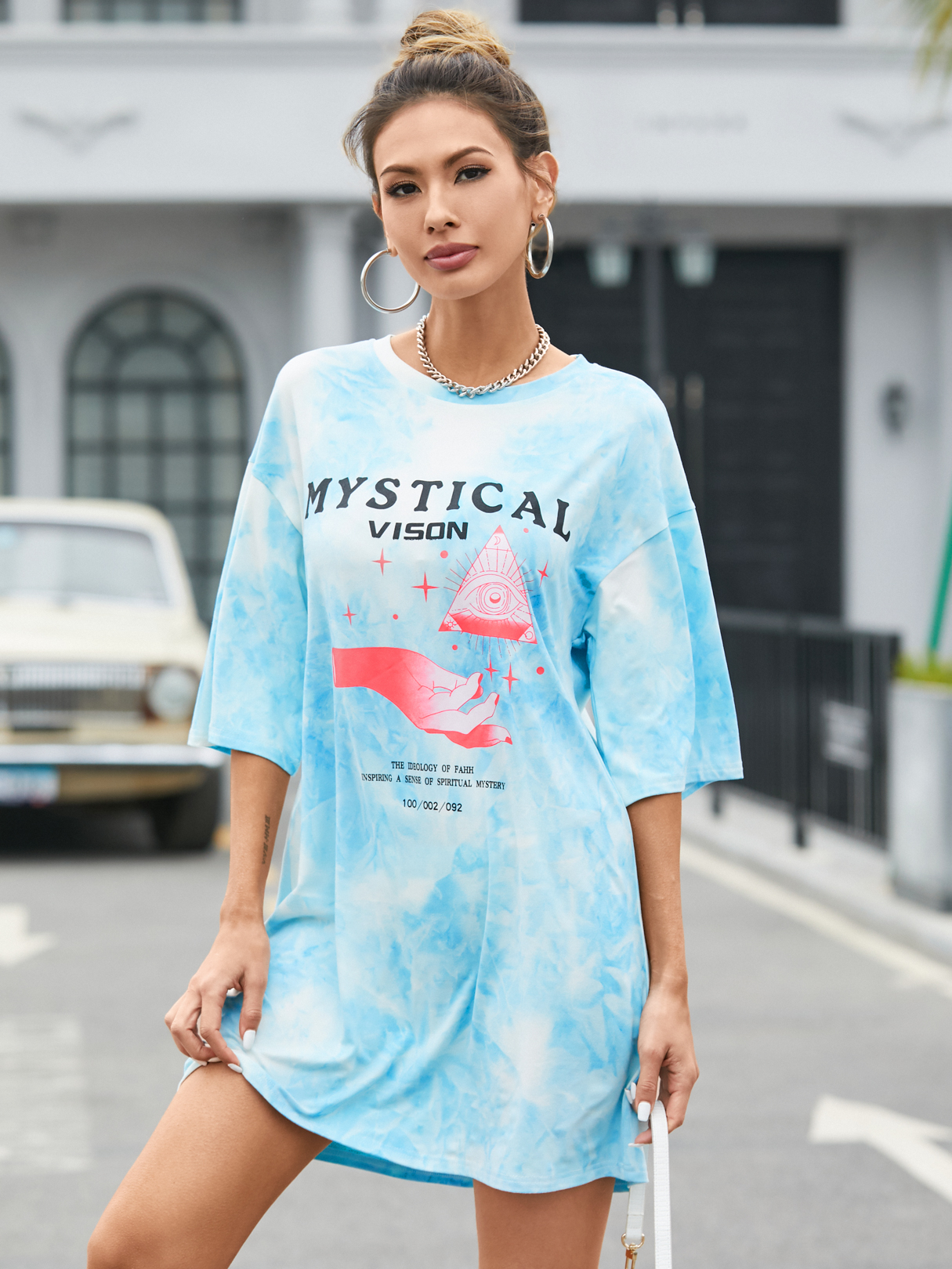 YOINS Rundhalsausschnitt Graphic Tie Dye Kurzarm Mini Kleid günstig online kaufen