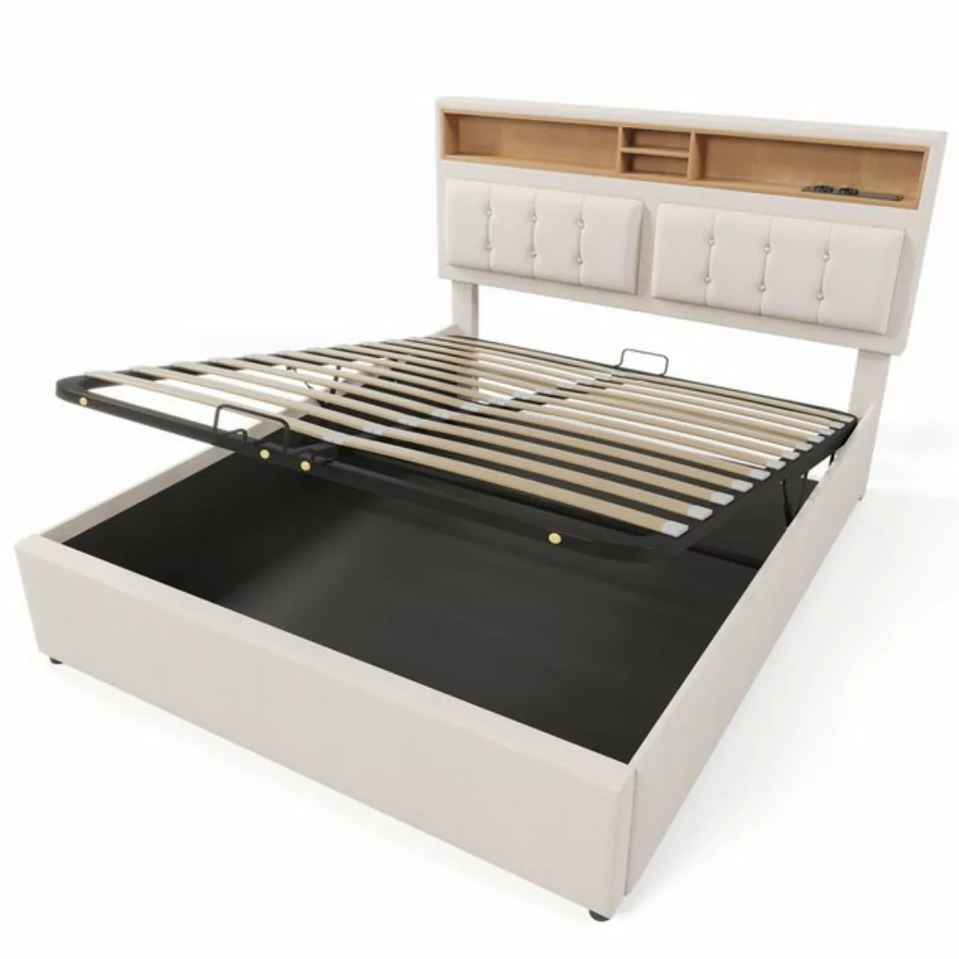 Welikera Polsterbett 160x200cm Doppelbett mit USB C Steckdose Ladefunktion günstig online kaufen