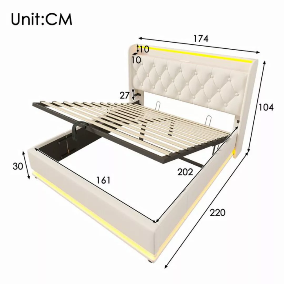 HAUSS SPLOE Polsterbett 160x200cm mit LED-Beleuchtung, Ladefunktion weiß PU günstig online kaufen