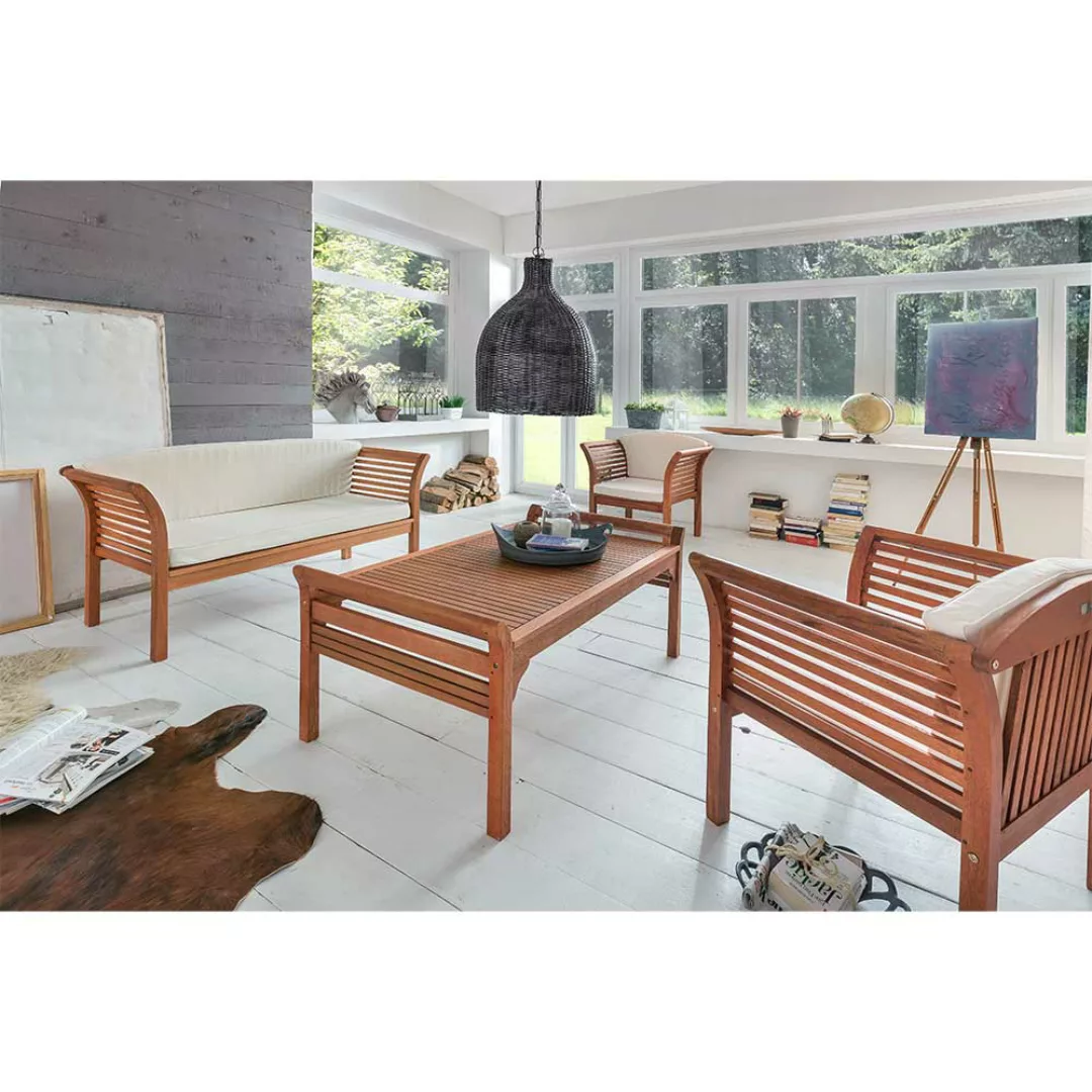Loungemöbel Sitzgruppe Loungeset aus Eukalyptus Massivholz geölt (vierteili günstig online kaufen