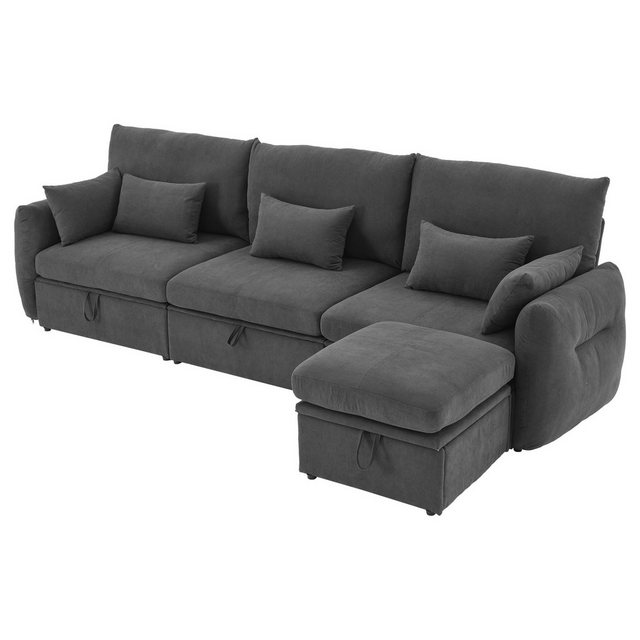 HAUSS SPLOE Ecksofa Sektionssofa mit Stauraum, 3-Sitzer-Sofa mit Fußhocker günstig online kaufen