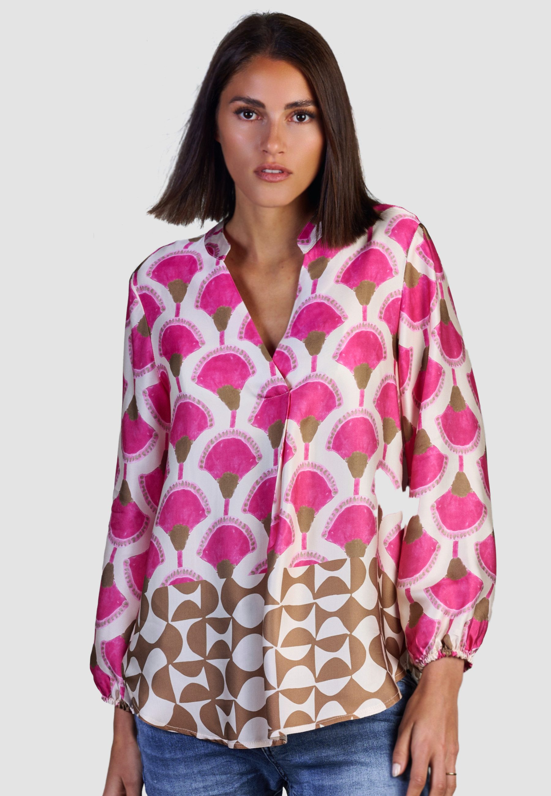 Andijamo-Fashion Druckbluse GINGKO VIBES Bordüre günstig online kaufen