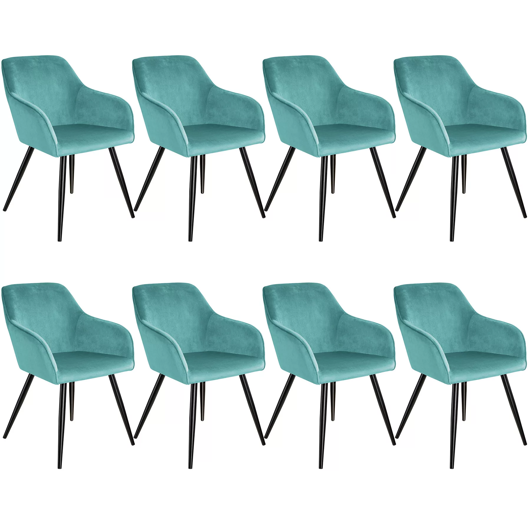 8er Set Stuhl Marilyn Samtoptik, schwarze Stuhlbeine - türkis/schwarz günstig online kaufen