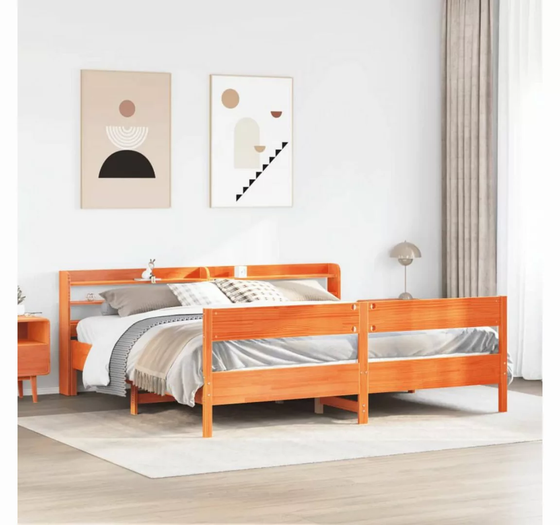 vidaXL Bett, Massivholzbett ohne Matratze Wachsbraun 200x200 Kiefernholz günstig online kaufen