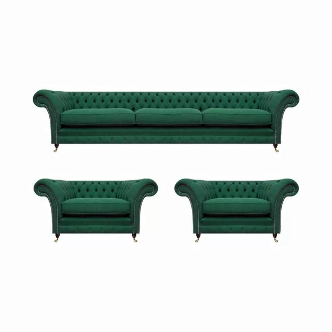 JVmoebel Chesterfield-Sofa Wohnzimmer Luxus Sofa Set 3tlg Grün Designer Ein günstig online kaufen