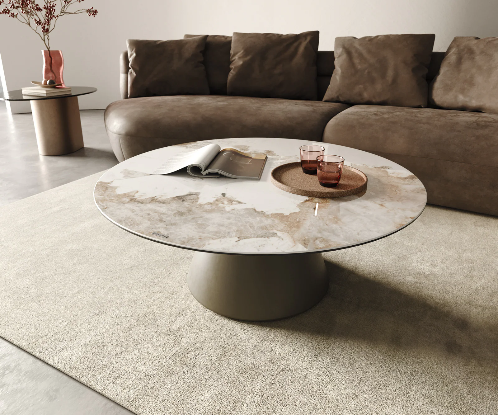 Couchtisch Borna 100x100 cm Keramik Minas Melange Weiß-Beige Gestell Konisc günstig online kaufen