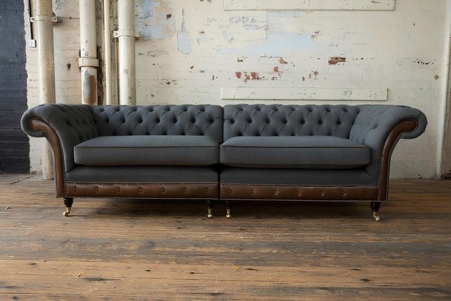 Xlmoebel Sofa Großes Sofa mit 4 Sitzplätzen in Schwarz Chesterfield-Stil, H günstig online kaufen