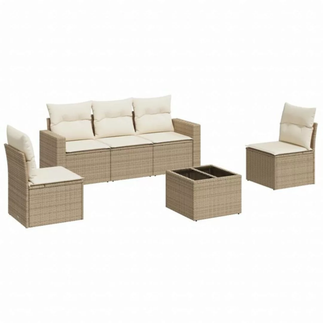 vidaXL Sofaelement 6-tlg. Garten-Sofagarnitur mit Kissen Beige Poly Rattan günstig online kaufen