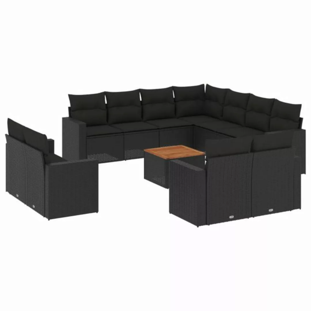 vidaXL Sofaelement 12-tlg. Garten-Sofagarnitur mit Kissen Schwarz Poly Ratt günstig online kaufen