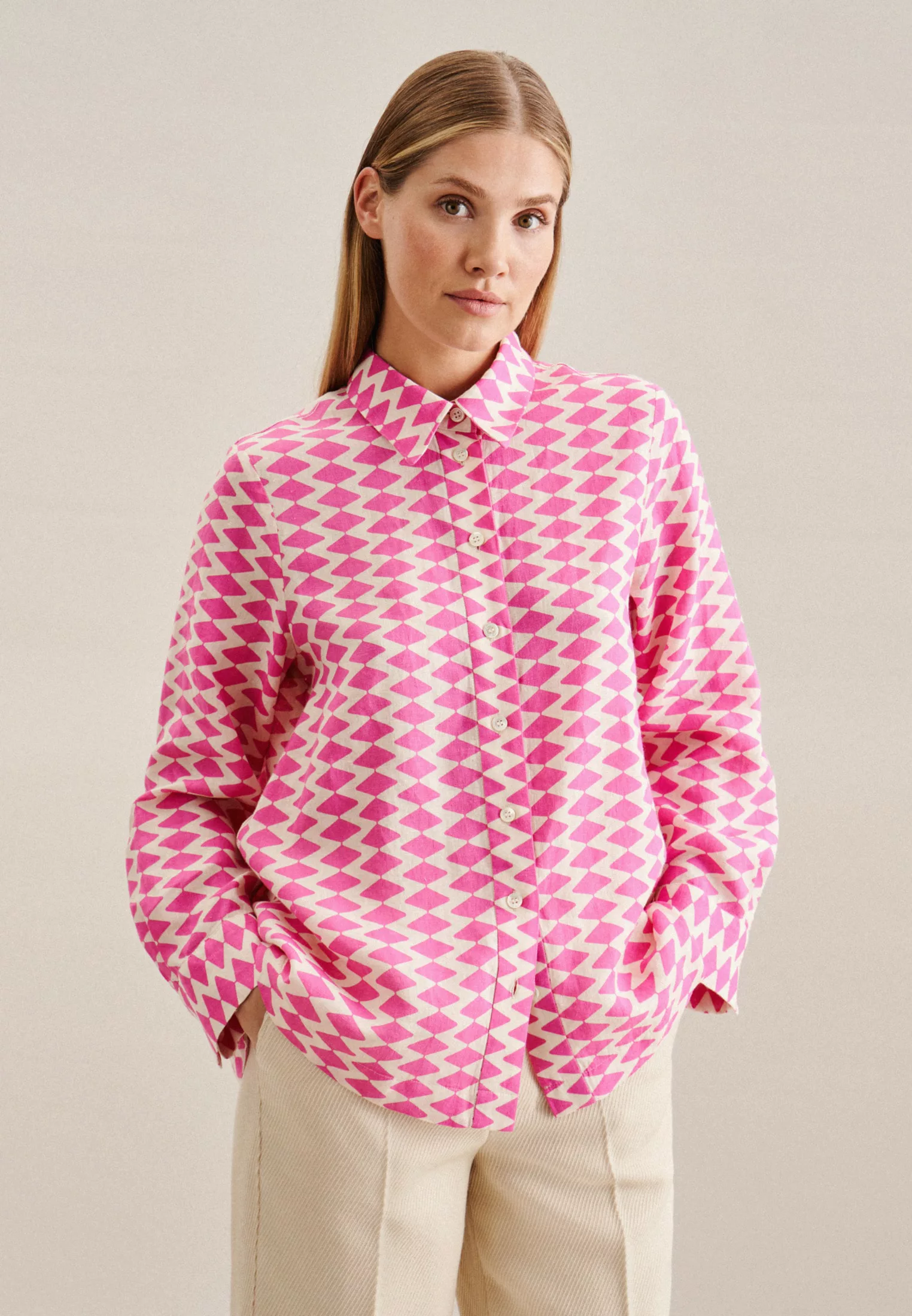seidensticker Hemdbluse "Schwarze Rose", Langarm Kragen Geometrische Muster günstig online kaufen