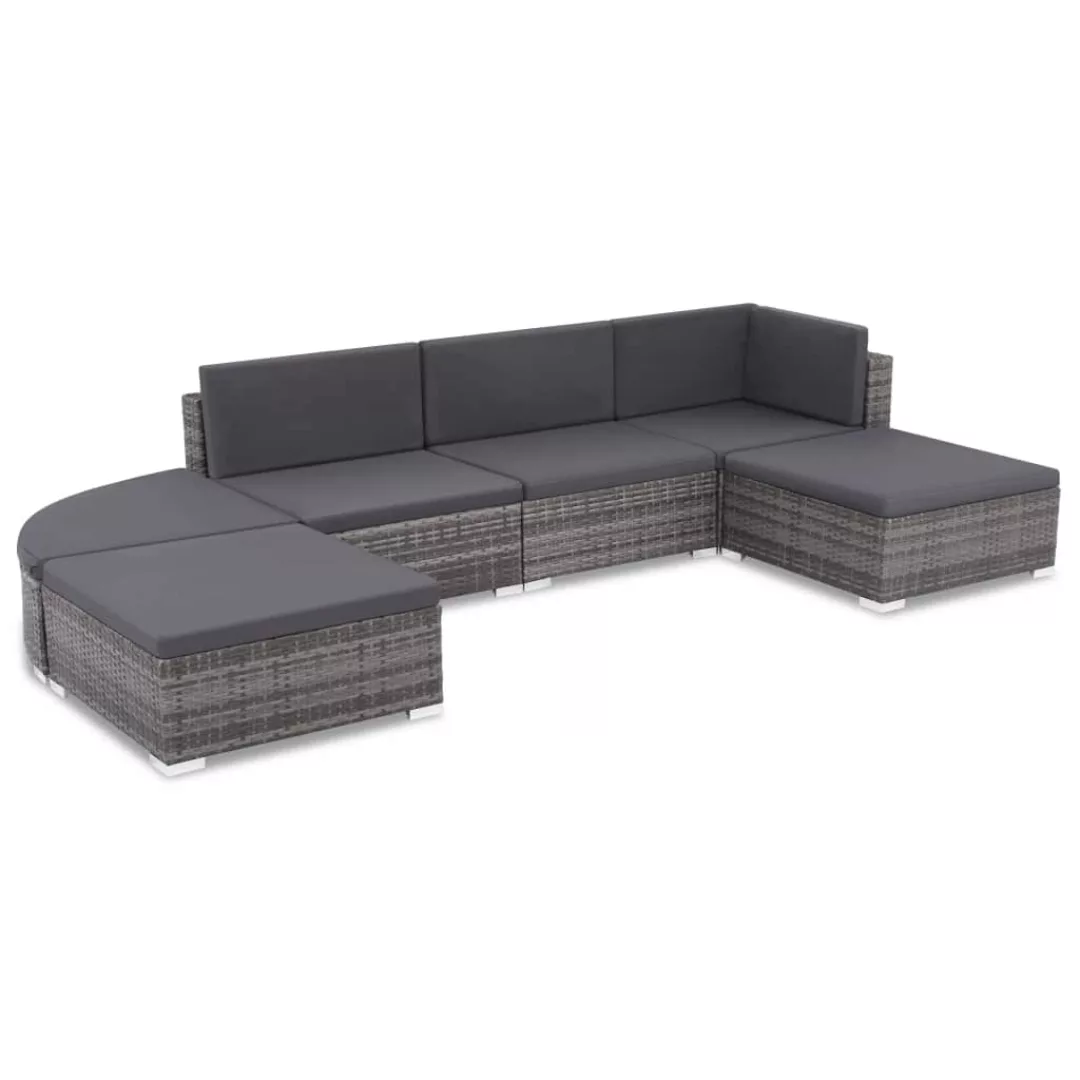 6-tlg. Garten-lounge-set Mit Auflagen Poly Rattan Grau günstig online kaufen