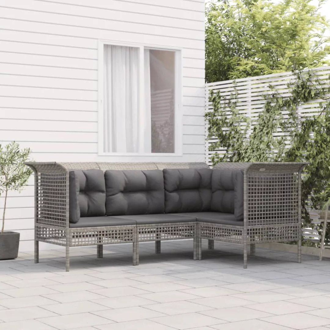 Vidaxl 4-tlg. Garten-lounge-set Mit Kissen Grau Poly Rattan günstig online kaufen