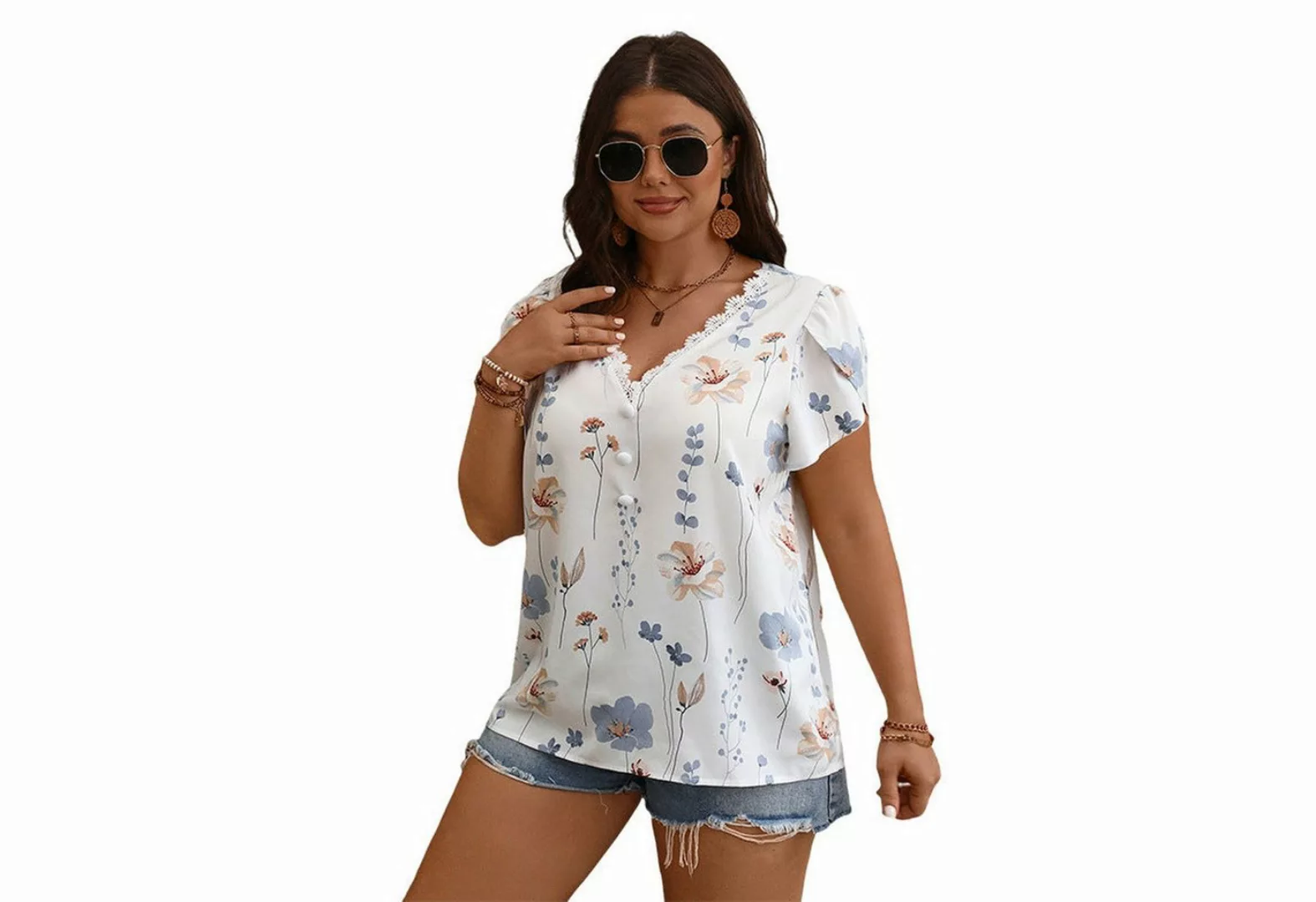 YRIIOMO T-Shirt Sommer Patchwork Druckhemd Plus Größe Lose Damenbekleidung günstig online kaufen