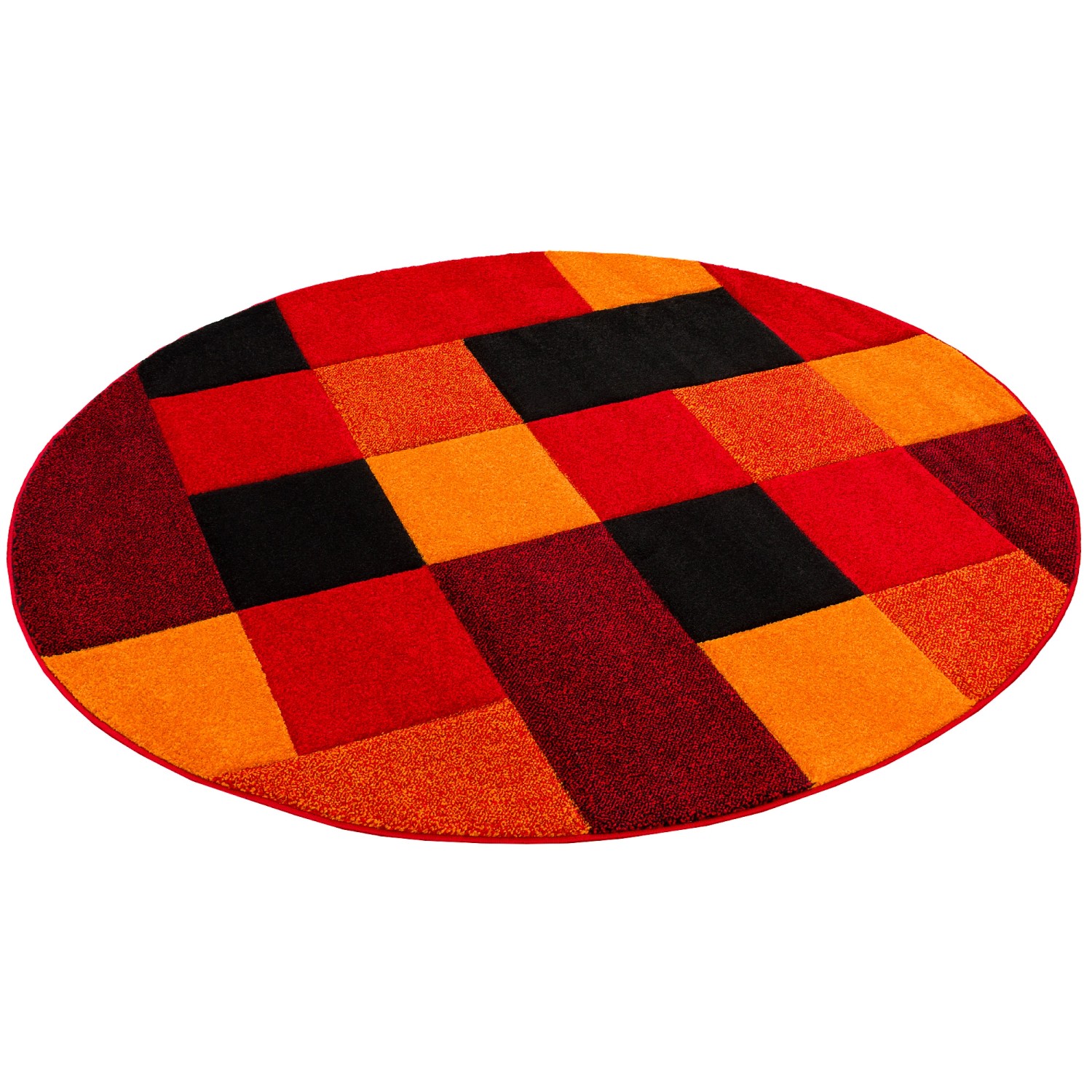 Pergamon Designer Teppich Brilliant Karo Rot Orange 160cm Rund günstig online kaufen
