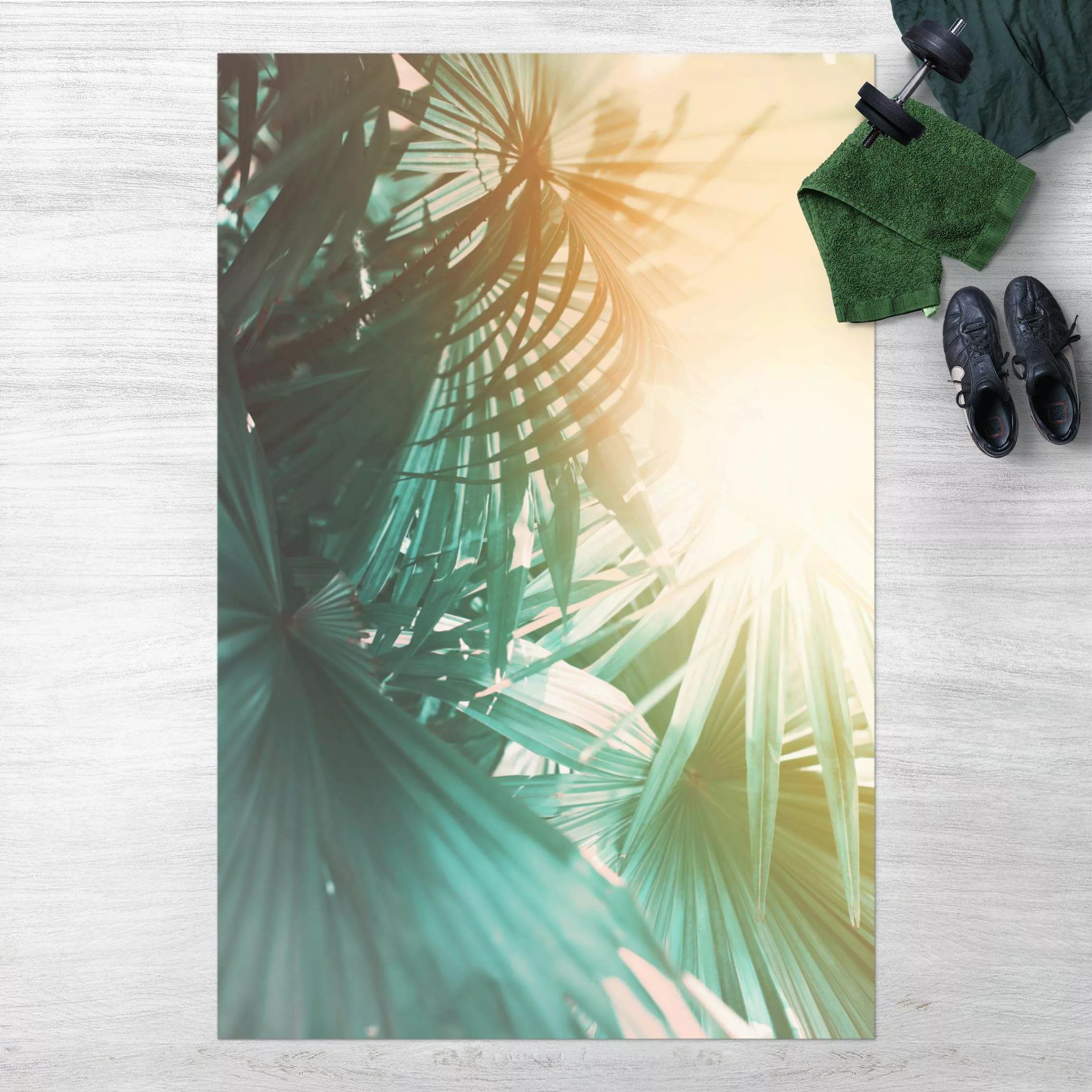 Vinyl-Teppich Tropische Pflanzen Palmen bei Sonnenuntergang günstig online kaufen