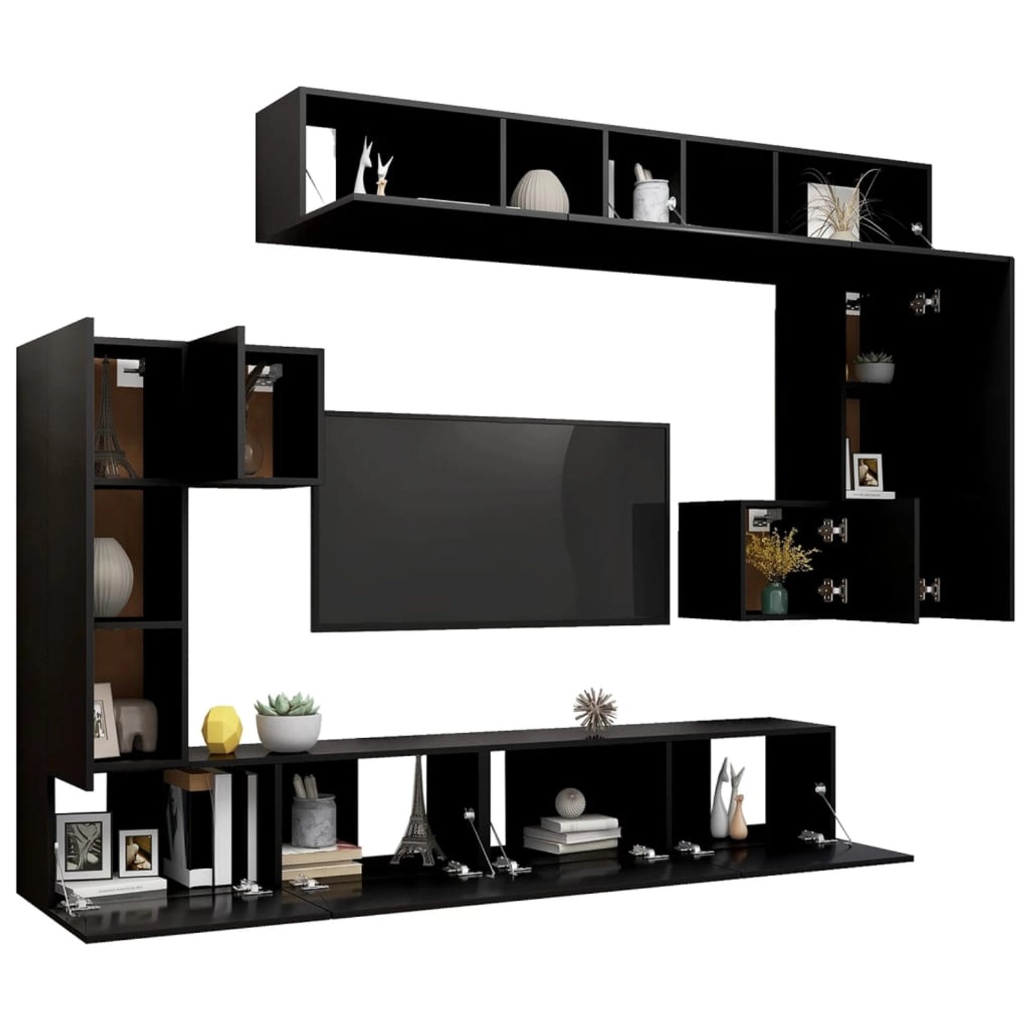 vidaXL TV-Schrank 8-tlg TV-Schrank-Set Schwarz Spanplatte günstig online kaufen