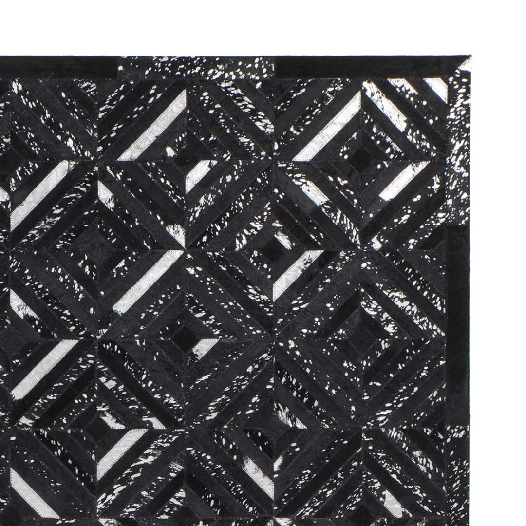 Patchwork Teppich in Schwarz und Silberfarben kurzem Echtfell günstig online kaufen