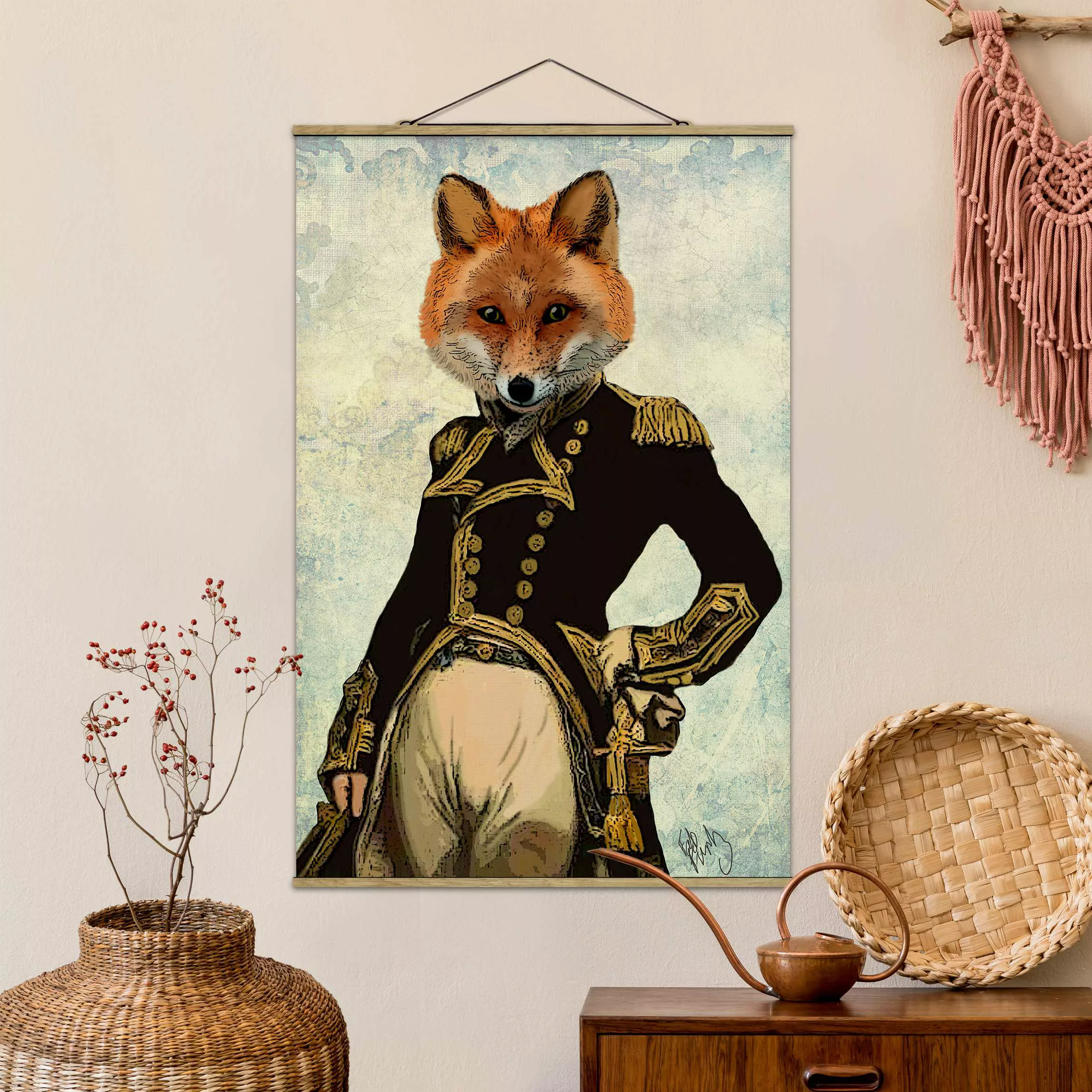 Stoffbild Tiere mit Posterleisten - Hochformat Tierportrait - Fuchsadmiral günstig online kaufen