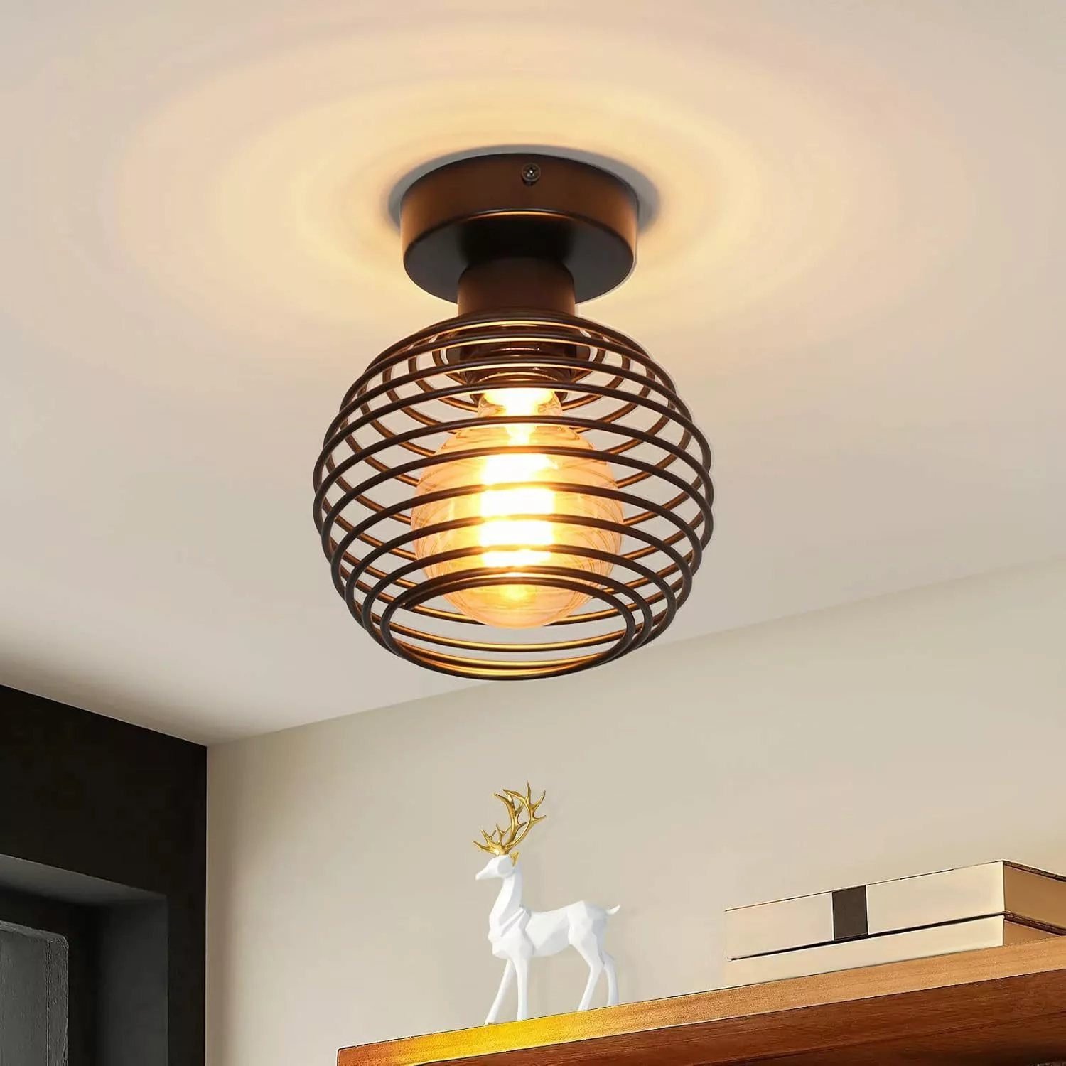 ZMH Deckenleuchte Whonzimmer Retro Schwarze E27 günstig online kaufen