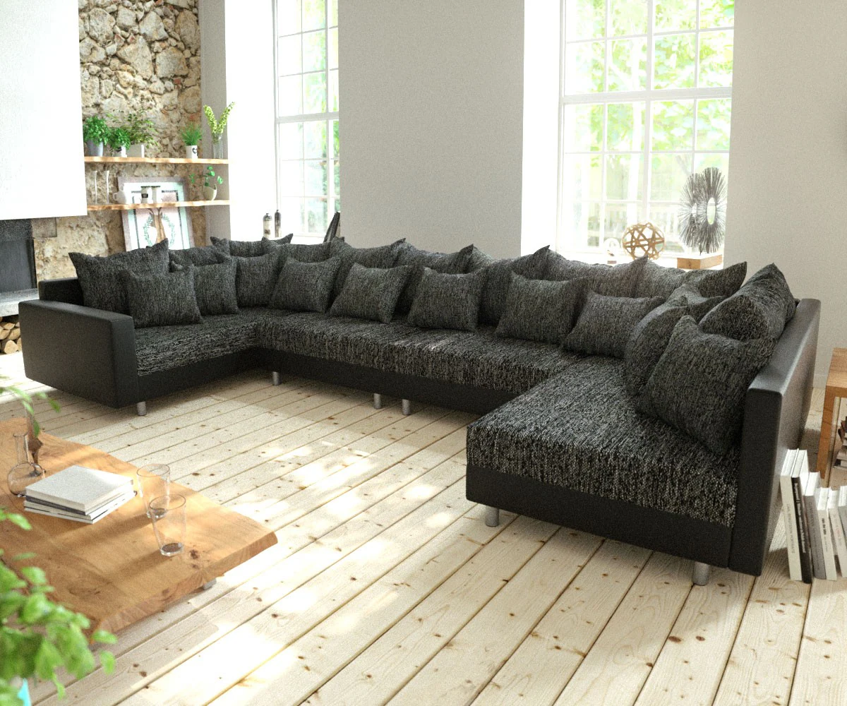 Wohnlandschaft Clovis XL Schwarz mit Armlehne modular günstig online kaufen