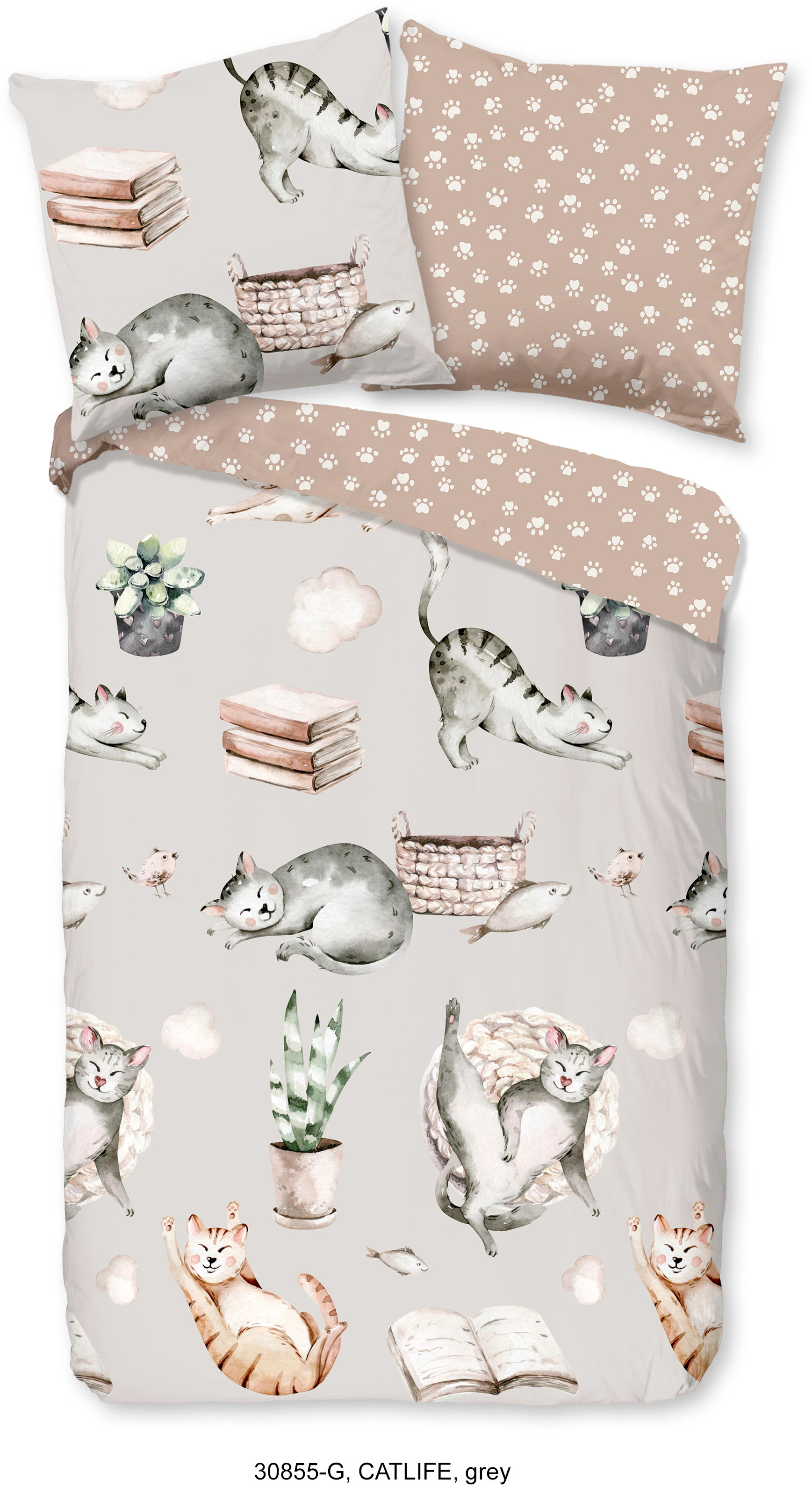 Bettwäsche Catlife grau Baumwolle B/L: ca. 135x200 cm günstig online kaufen