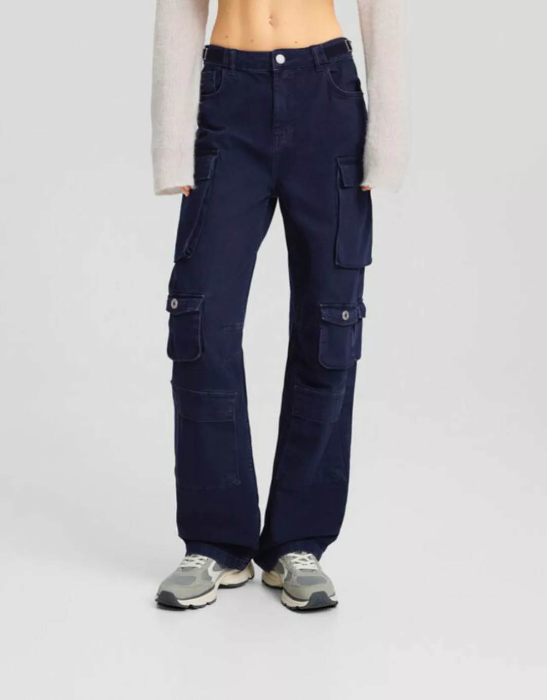 Bershka Multipocket-Cargohose Aus Twill Damen 40 Blau günstig online kaufen