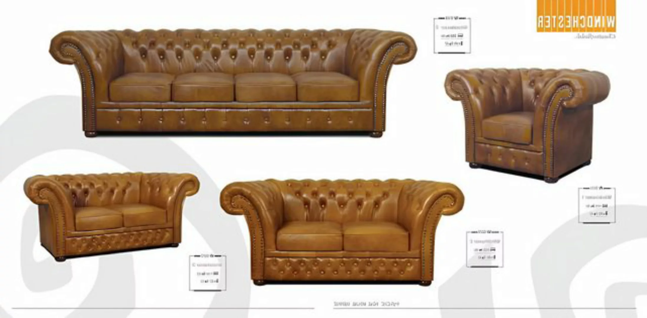 Xlmoebel Sofa Neues 3-teiliges Chesterfield Ledersofa-Set mit 4 Sitzen, 2 S günstig online kaufen