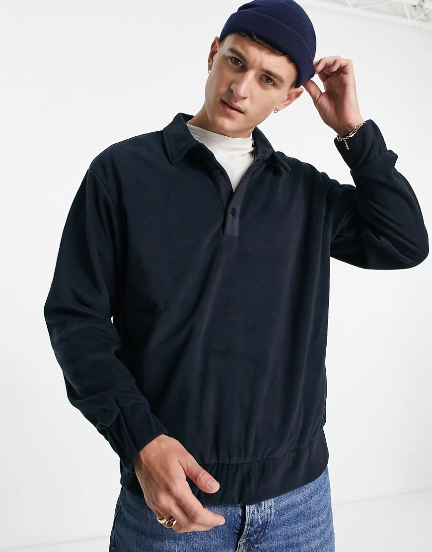 Jack & Jones – Hochwertiges Polohemd aus Fleece in Marineblau günstig online kaufen