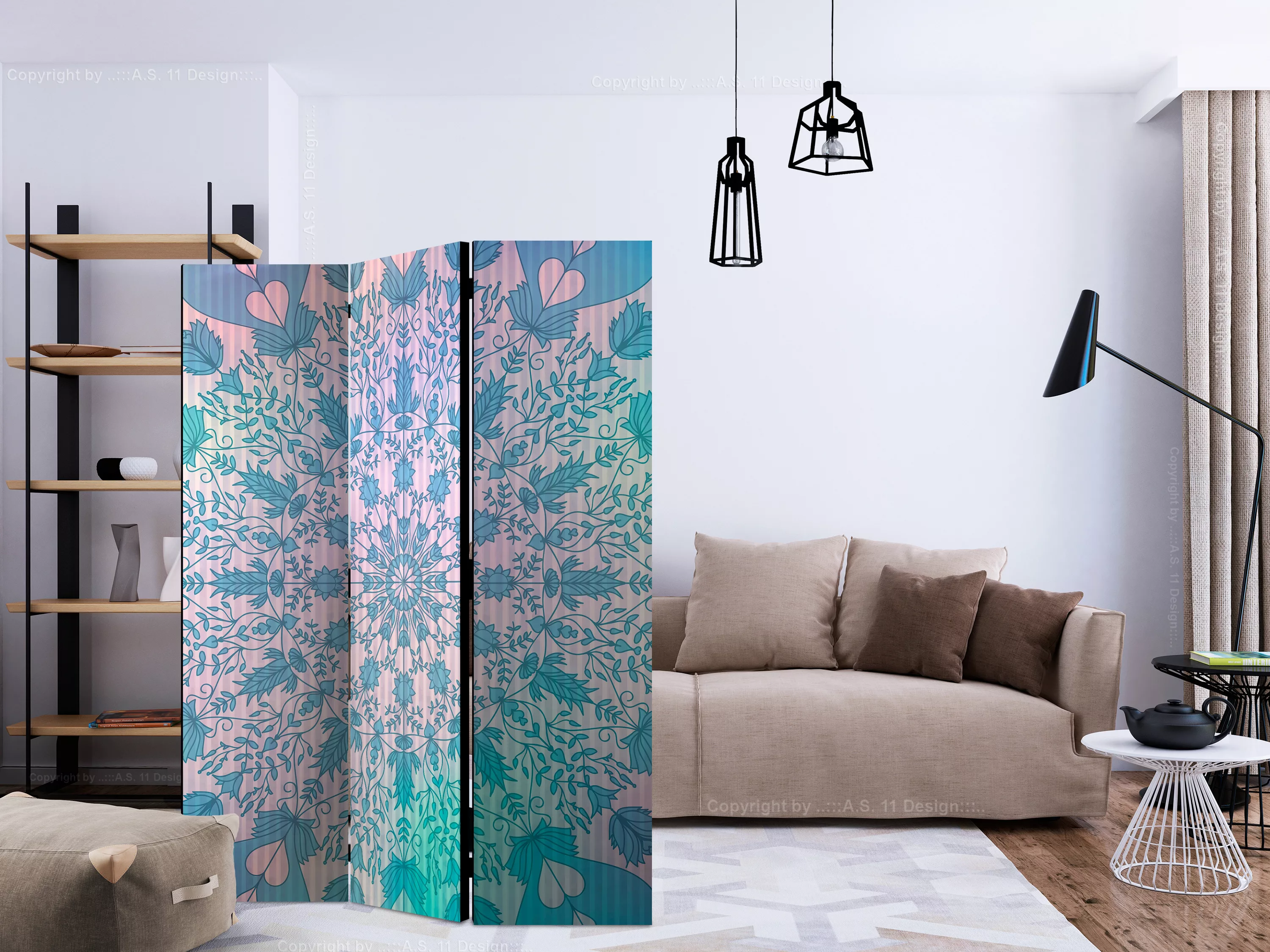 3-teiliges Paravent - Girly Mandala (blue) [room Dividers] günstig online kaufen