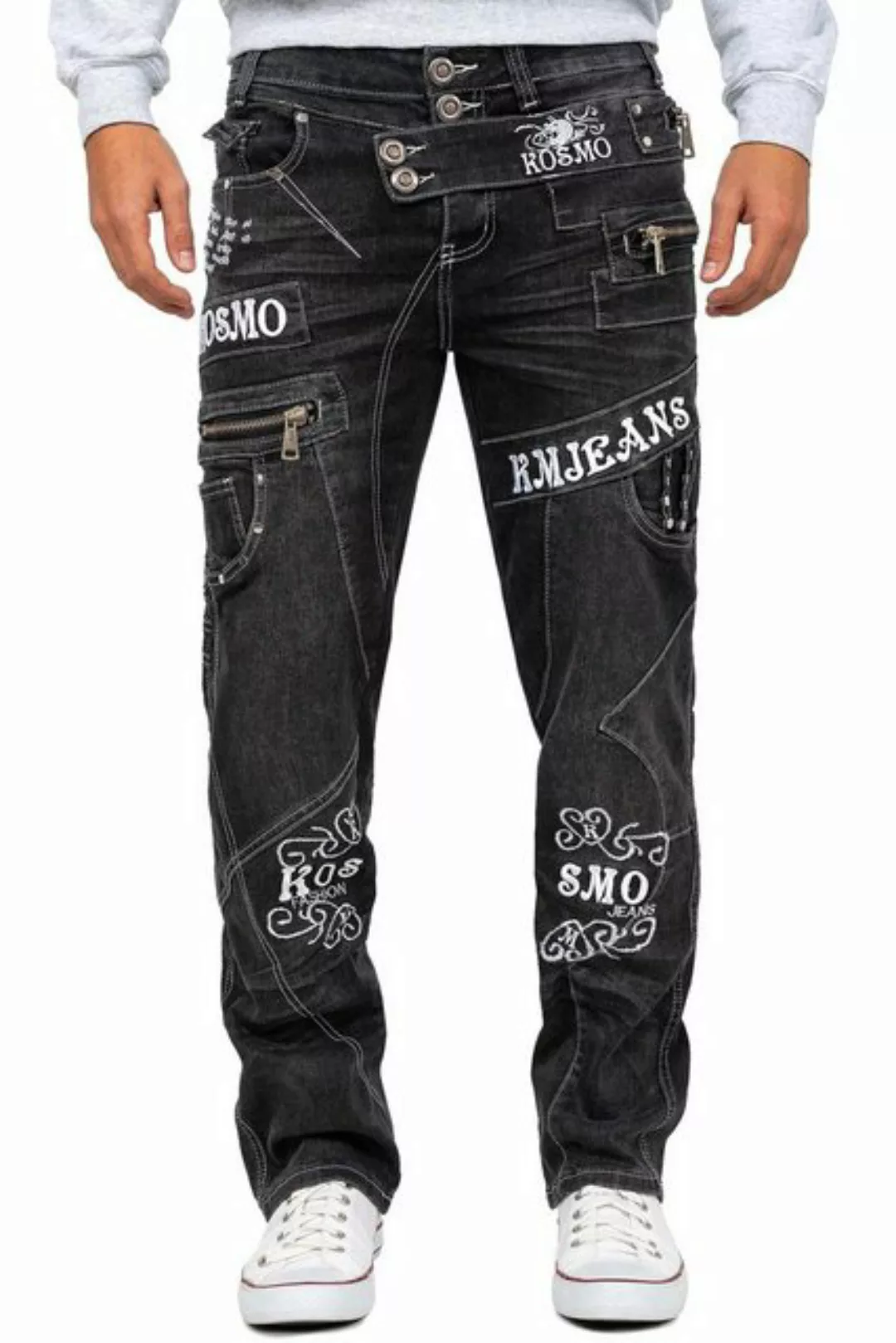 Kosmo Lupo 5-Pocket-Jeans Auffällige Herren Hose BA-KM051 Markante Waschnun günstig online kaufen