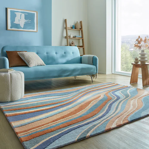 FLAIR RUGS Wollteppich »Abstract Flow«, rechteckig, 10 mm Höhe, Abstract Sw günstig online kaufen