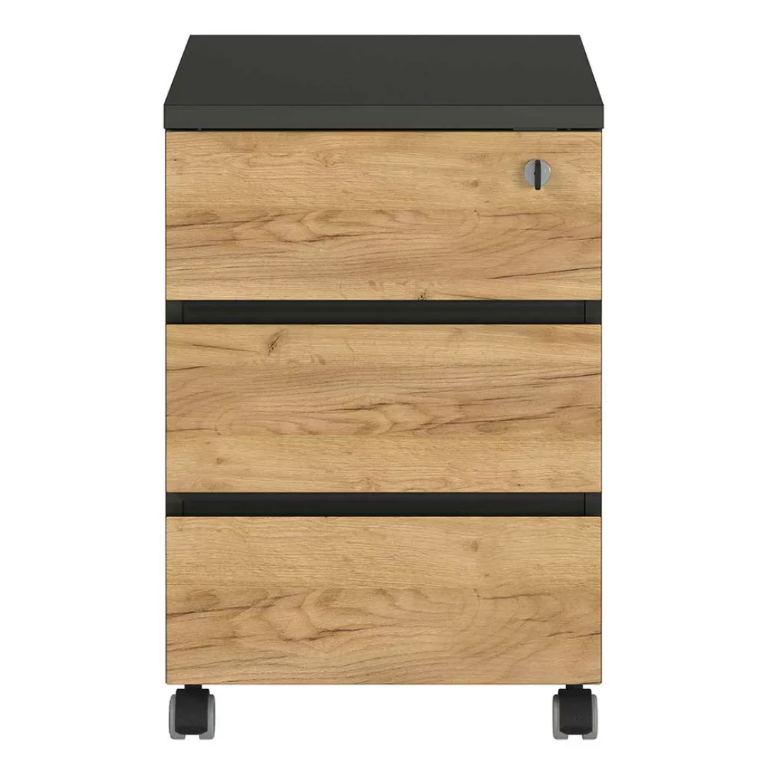 Schreibtisch Container mit drei Schubladen Wildeichefarben günstig online kaufen