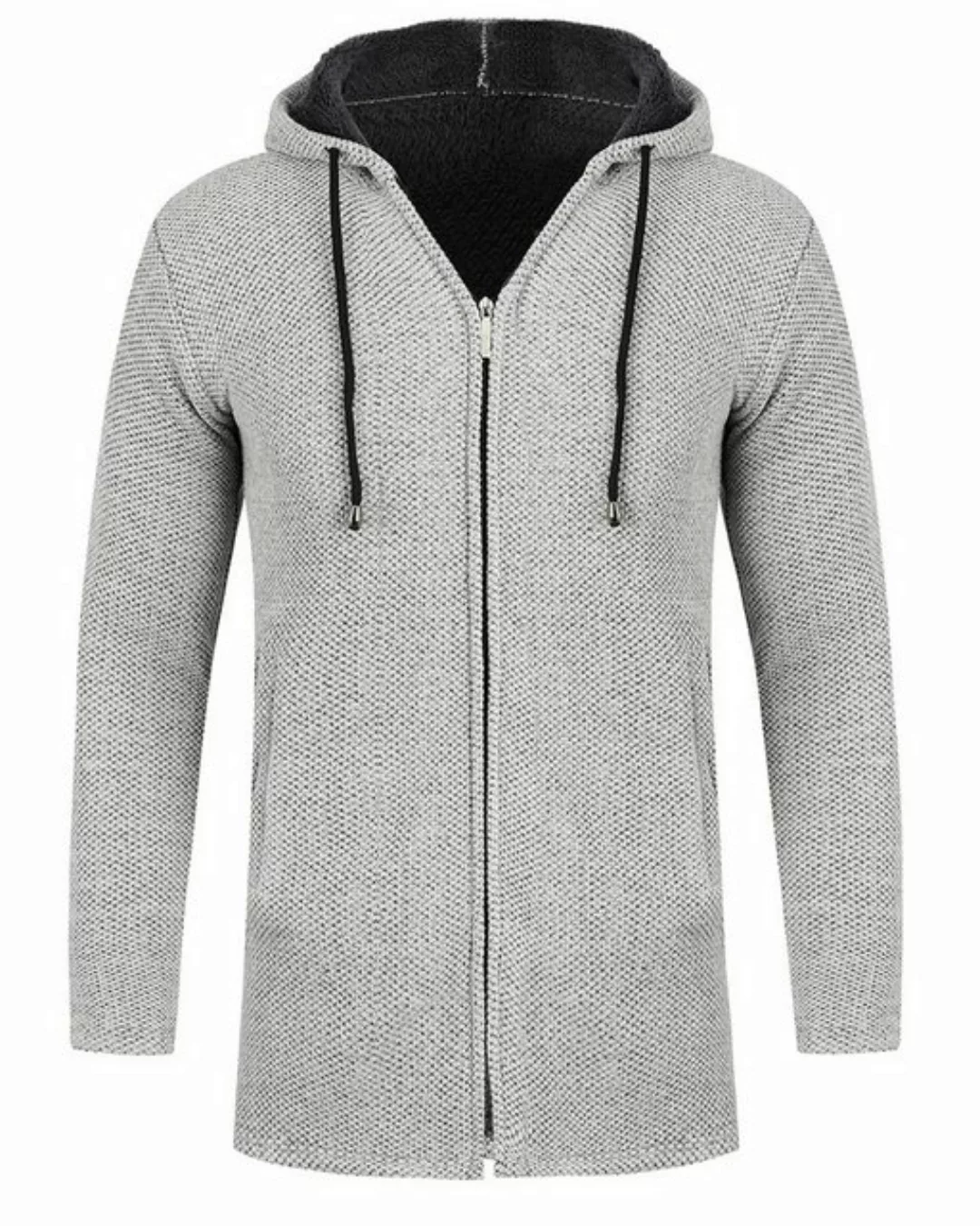 Allthemen Cardigan Herren Strickjacke mit Kapuze Lang Gefüttert Grobstrick günstig online kaufen