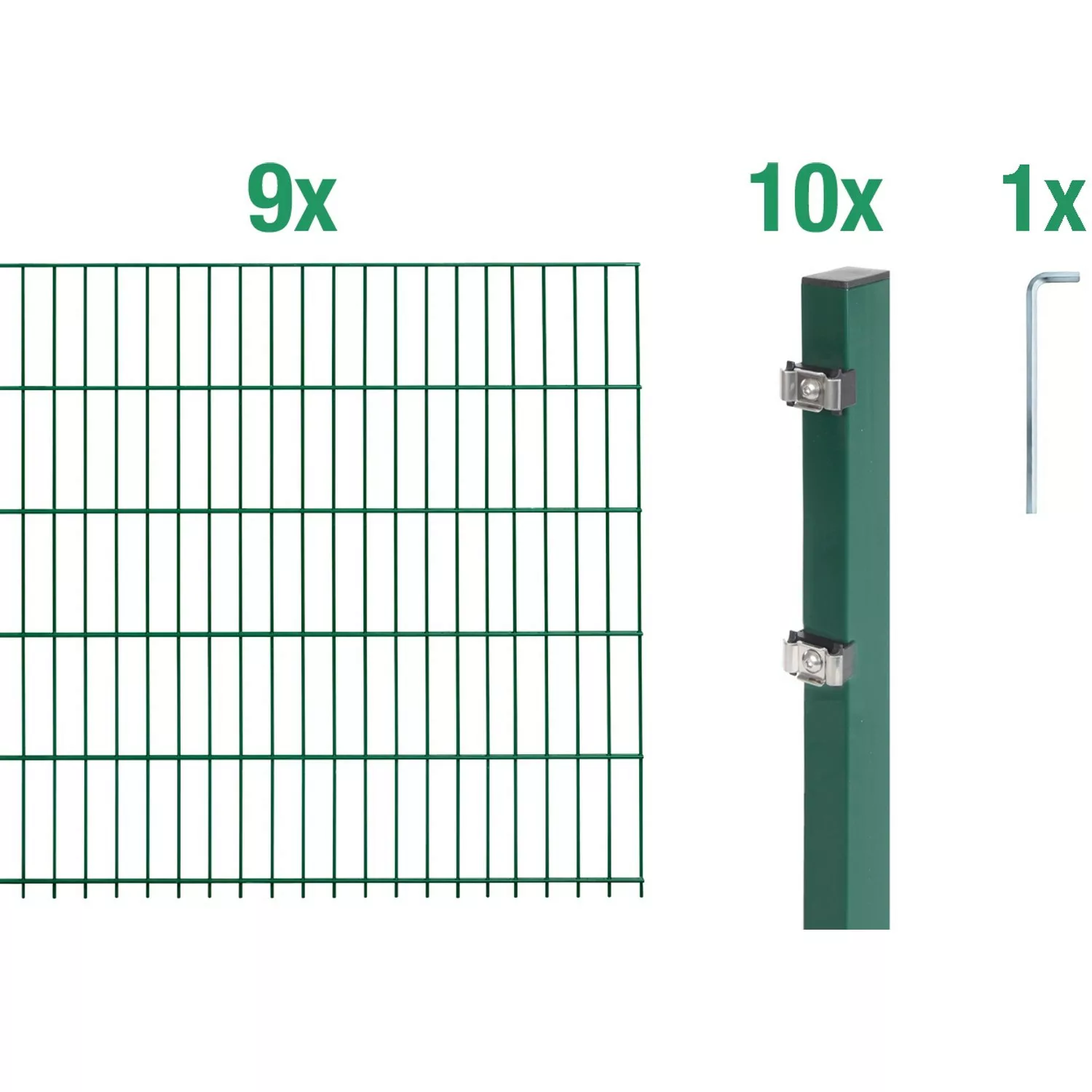 Metallzaun Grund-Set Doppelstabmatte verz. Grün beschichtet 9 x 2 m x 0,8 m günstig online kaufen