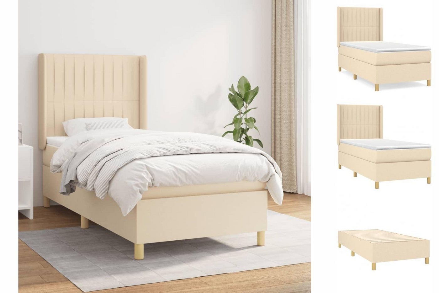 vidaXL Boxspringbett Boxspringbett mit Matratze Creme 90x200 cm Stoff Bett günstig online kaufen