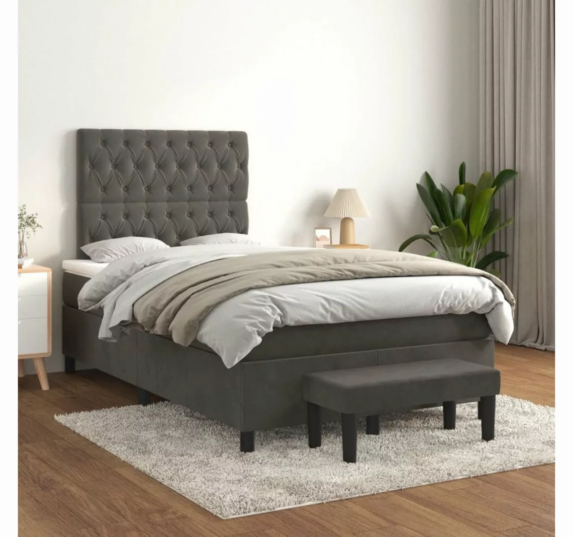 furnicato Bett Boxspringbett mit Matratze Dunkelgrau 120x200 cm Samt günstig online kaufen