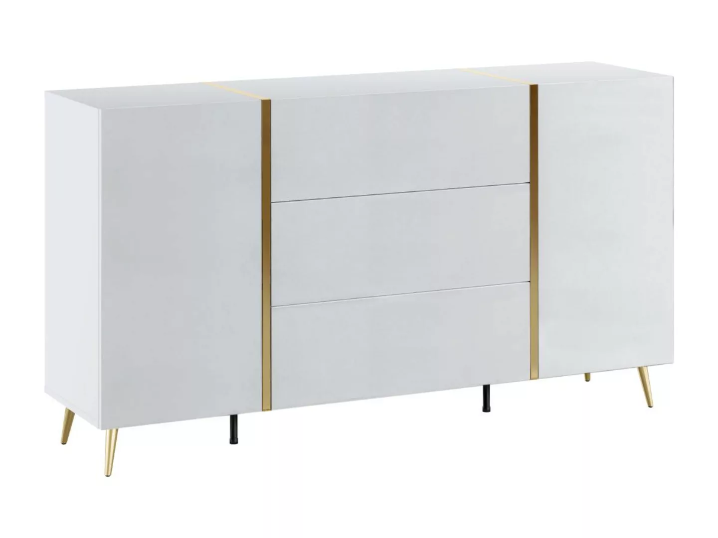 Sideboard mit 2 Türen & 3 Schubladen - Weiß glänzend & Goldfarben - MARZIAL günstig online kaufen