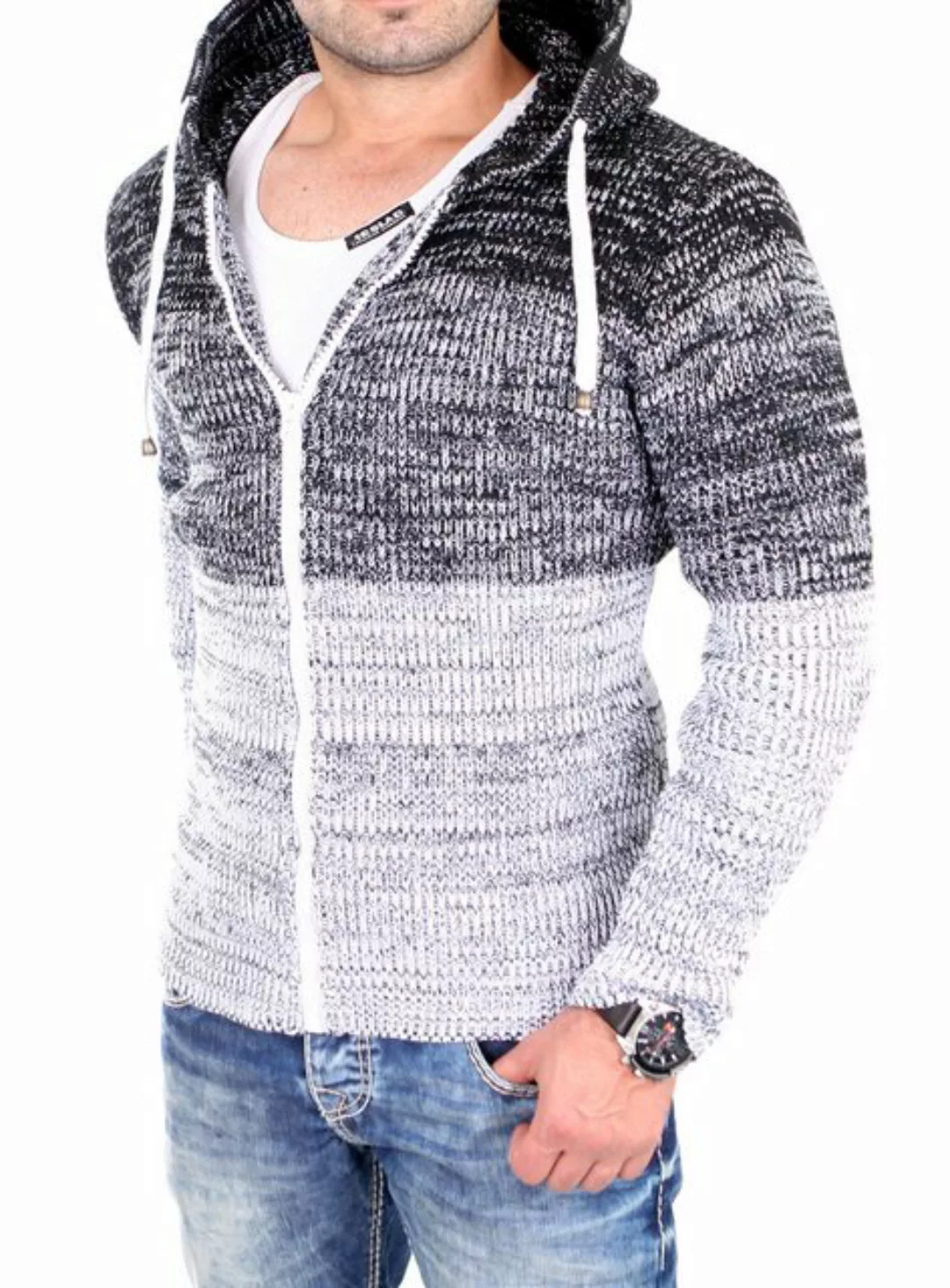 Reslad Strickpullover Reslad Strickjacke Herren Colorblock Kapuzen Cardigan günstig online kaufen