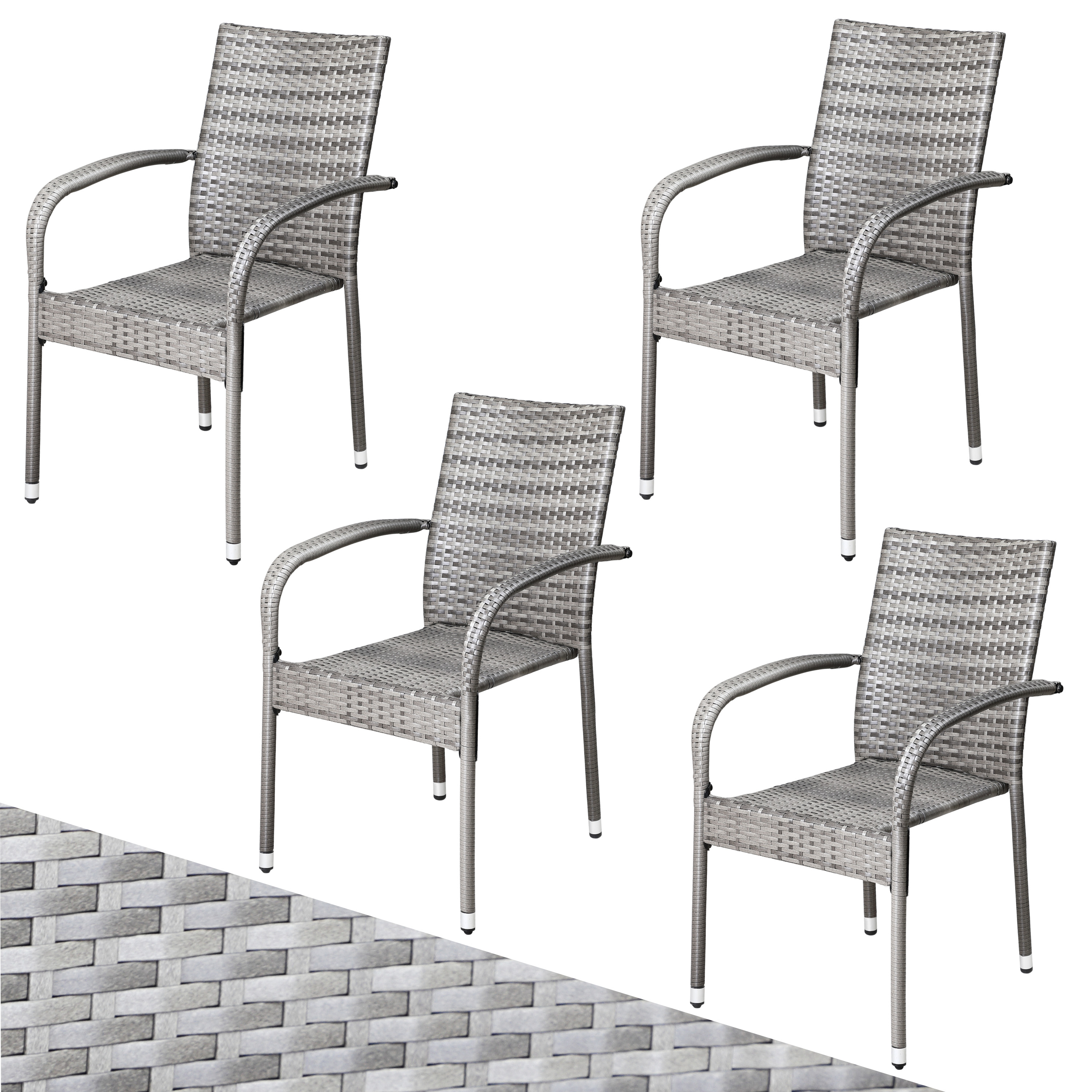 Polyrattan Stapelstuhl Comfort 4er-Set Grau günstig online kaufen