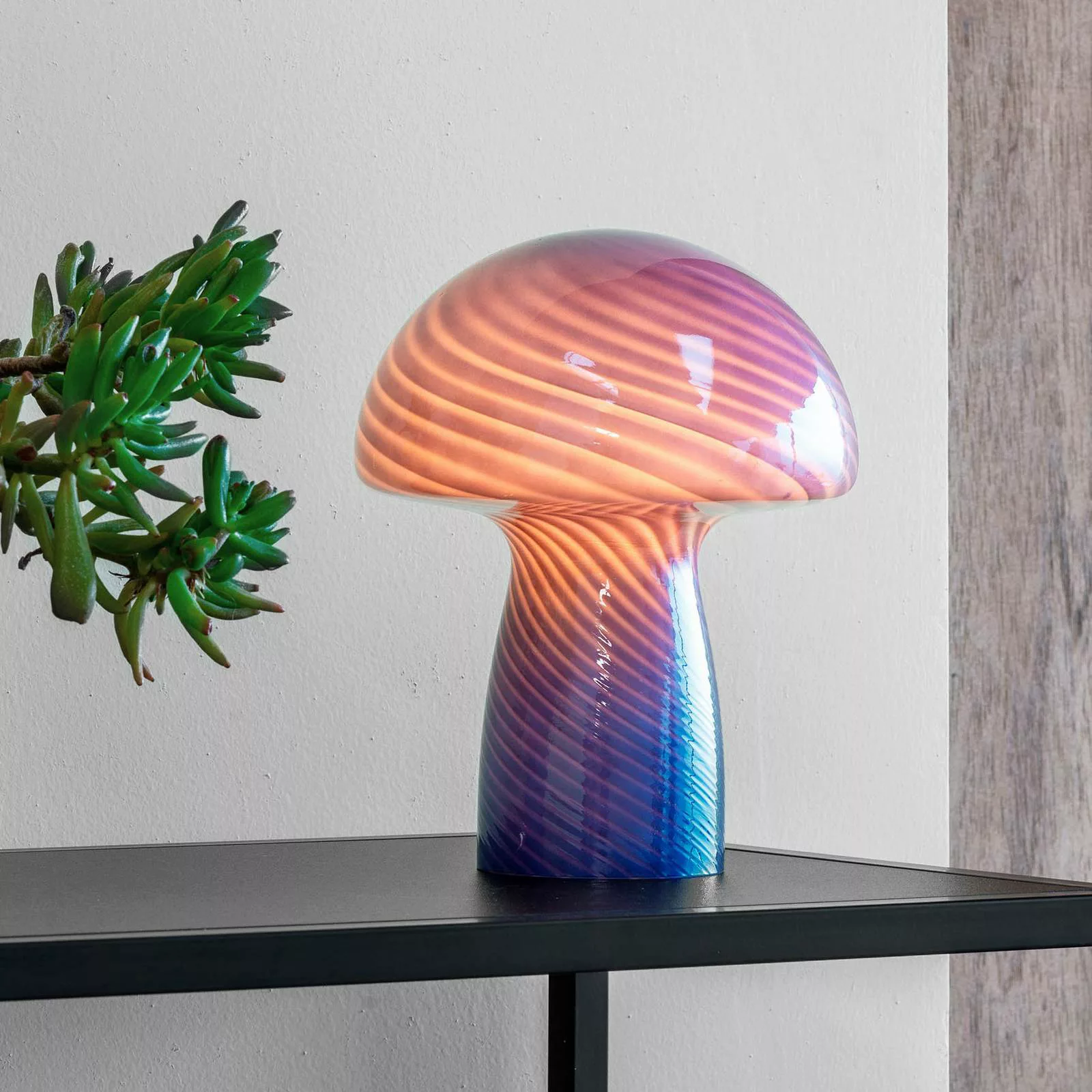 Dyberg Larsen Tischlampe Mushroom, blau, Höhe 23 cm, Glas günstig online kaufen