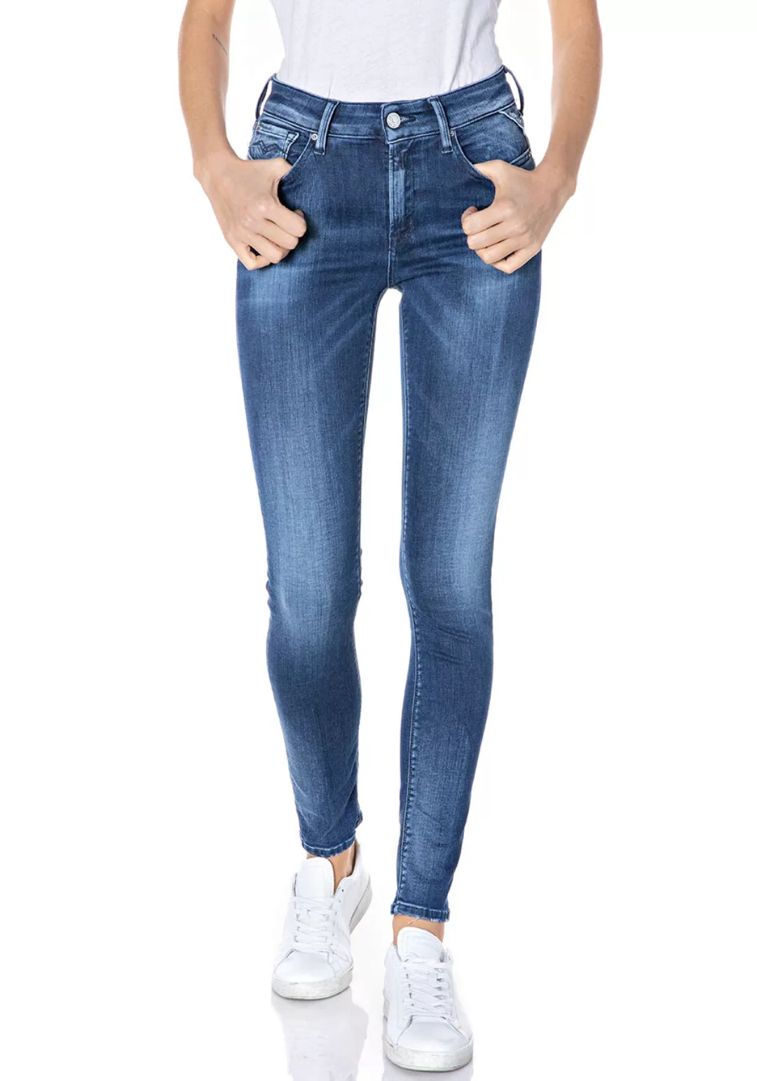 Replay Damen Jeans Luzien High Waist - Skinny Fit - Blau -Medium Blue günstig online kaufen